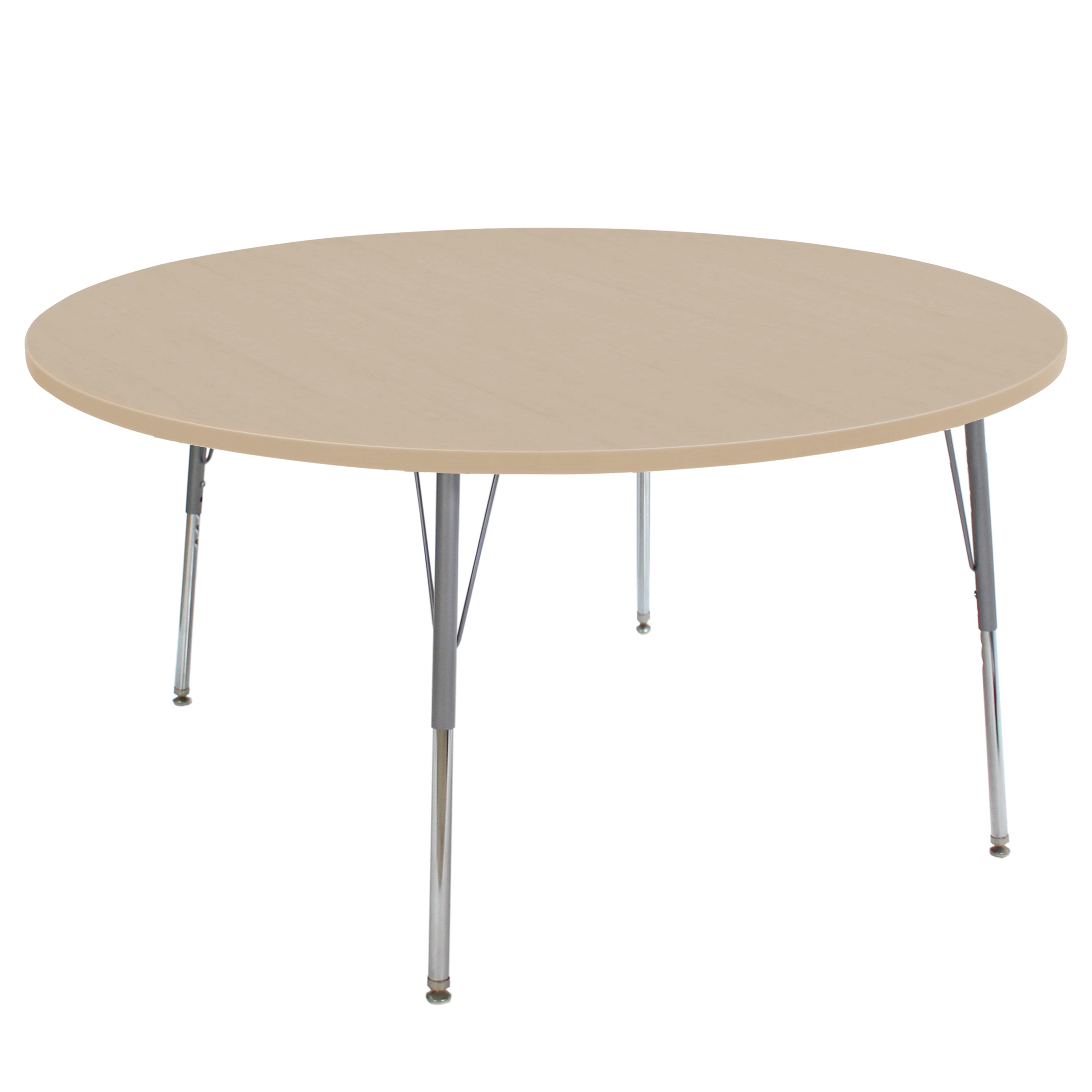 60" Round La Madera Activity Table with Standard Legs - Maple Grain/Silver