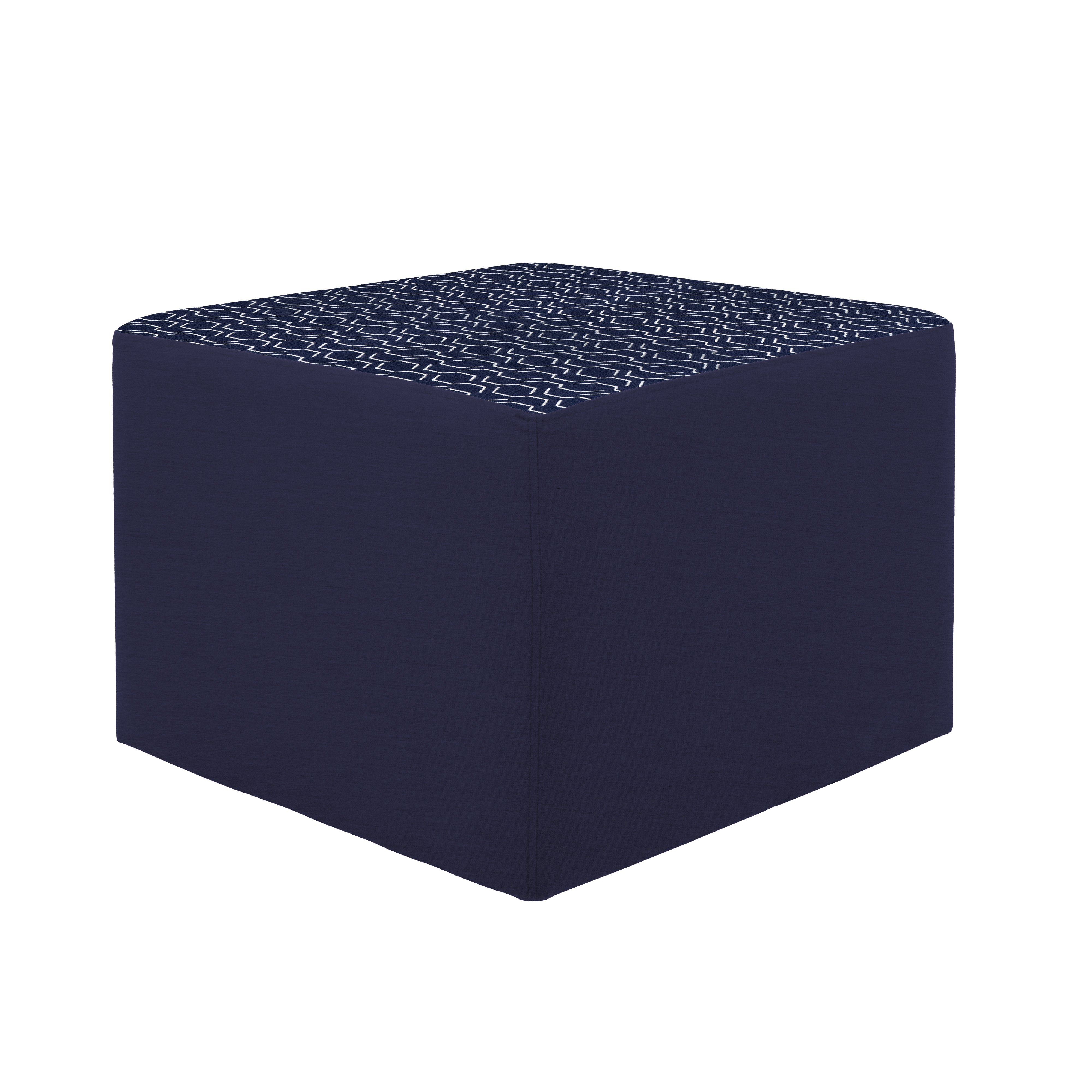 Outdoor 24" Square Ottoman with Sunbrella, 18" H - Adaptation Indigo/Canvas Navy