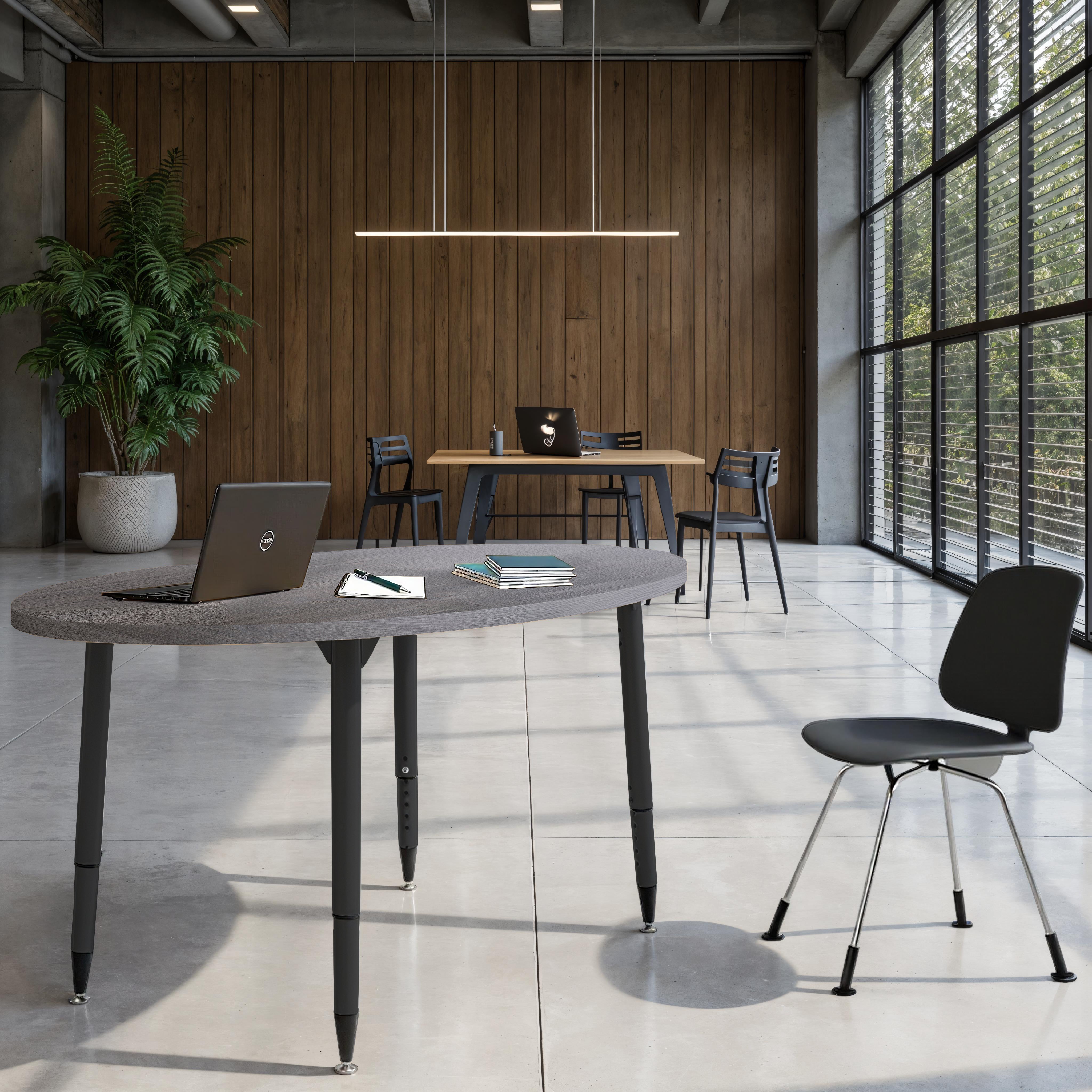 Adapte 30" x 60" Oval Woodgrain Activity Table with Adjustable Tapered Legs - Gray Wood/Black