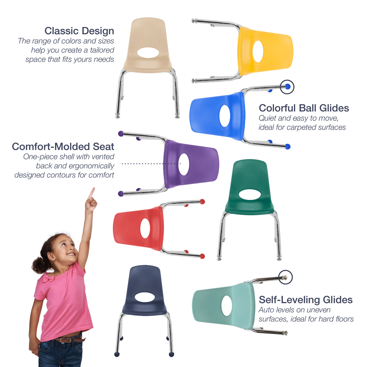 8" Stack Chair with Ball Glides, 6-Pack - Yellow