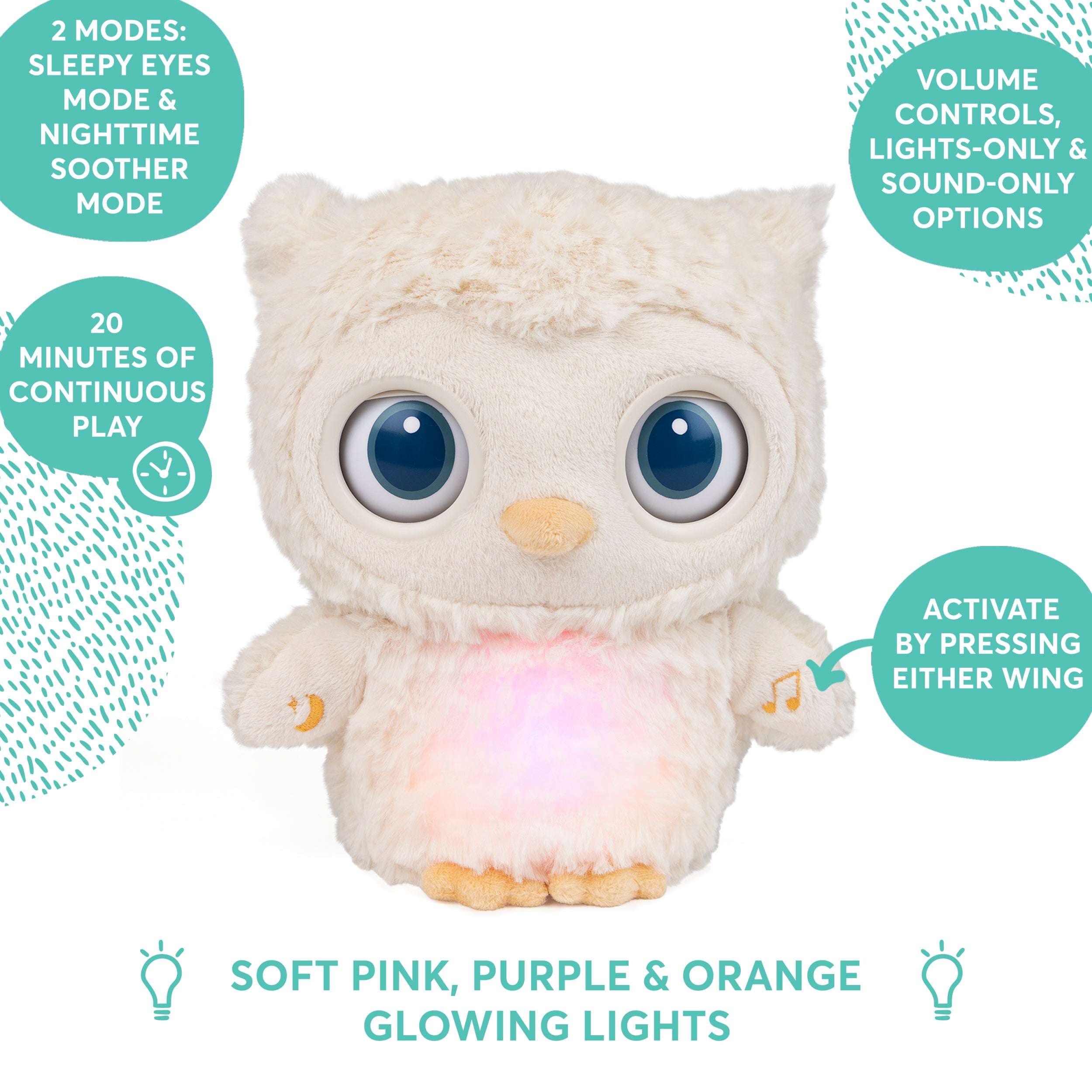 GUND Baby Sleepy Eyes Owl Bedtime Soother Plush Owl Stuffed Animal Night Light & Sound Machine for Baby Boys and Girls, 8”