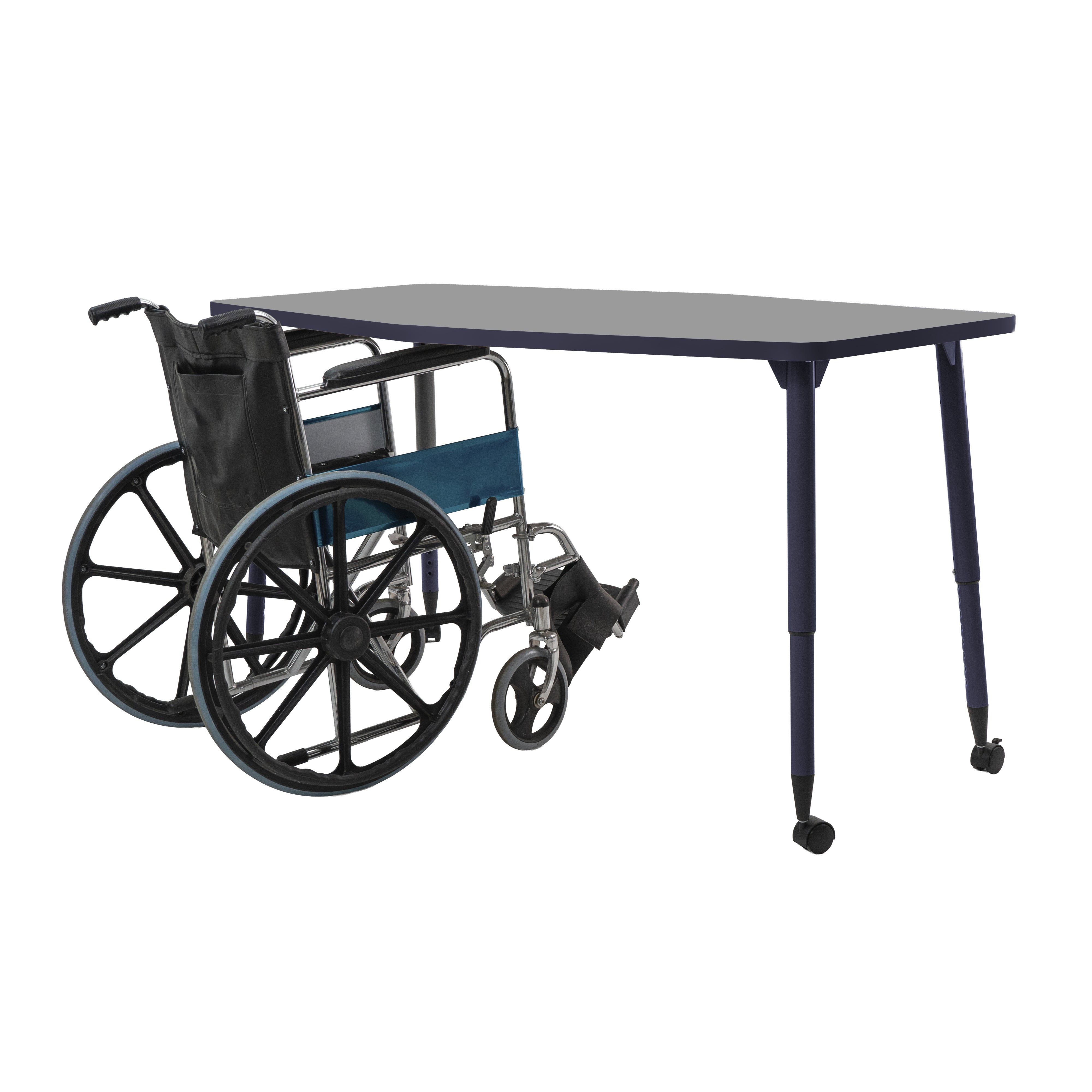 Adapte 34" x 60" Long Hexagon Thermofused Activity Table with Adjustable Tapered Legs - North Sea/Navy