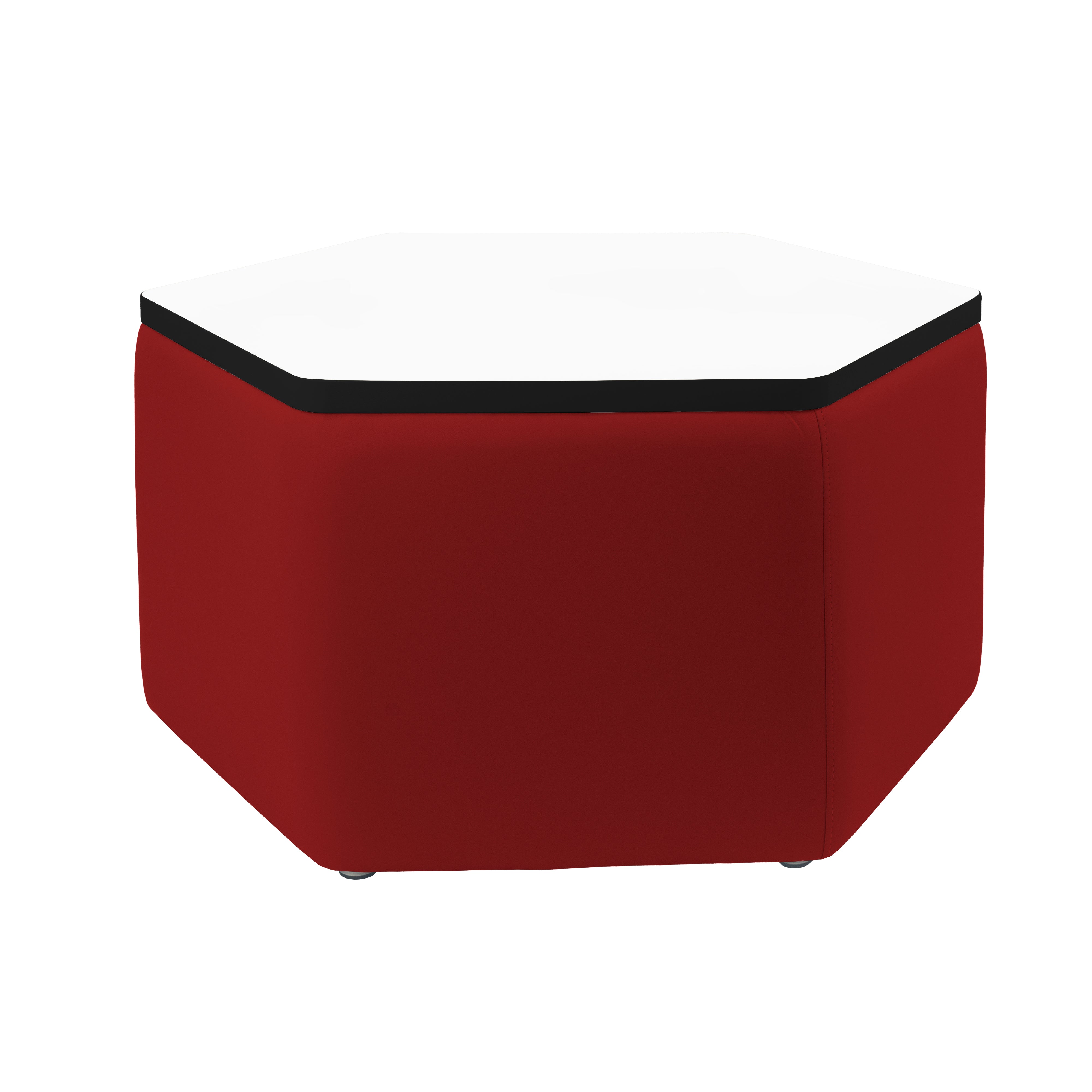 Pro Series Upholstered Hexagon Dry-Erase Ottoman Table 18" Height - Crimson/Whiteboard