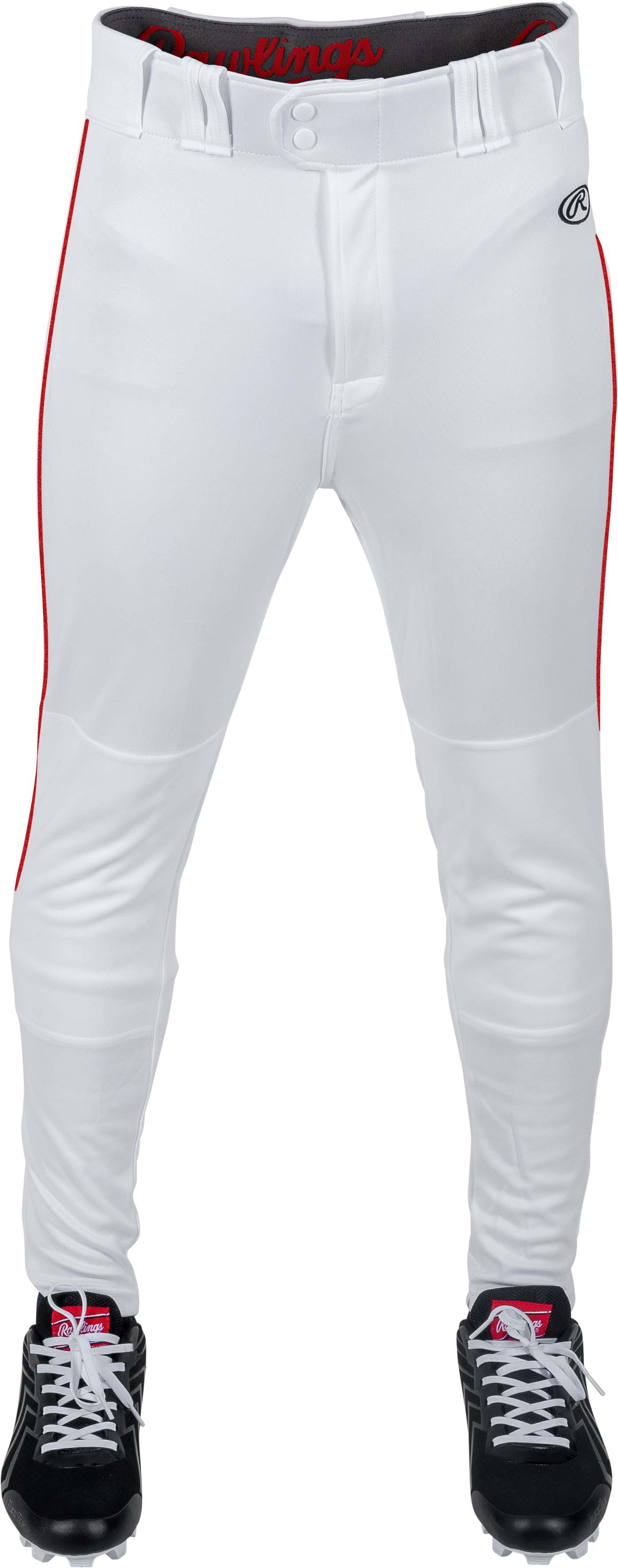 Rawlings Adult Launch Piped Pro Taper Fit Pant  - Small - White/Scarlet