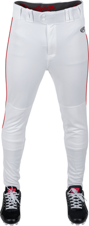 Rawlings Adult Launch Piped Pro Taper Fit Pant  - Small - White/Scarlet