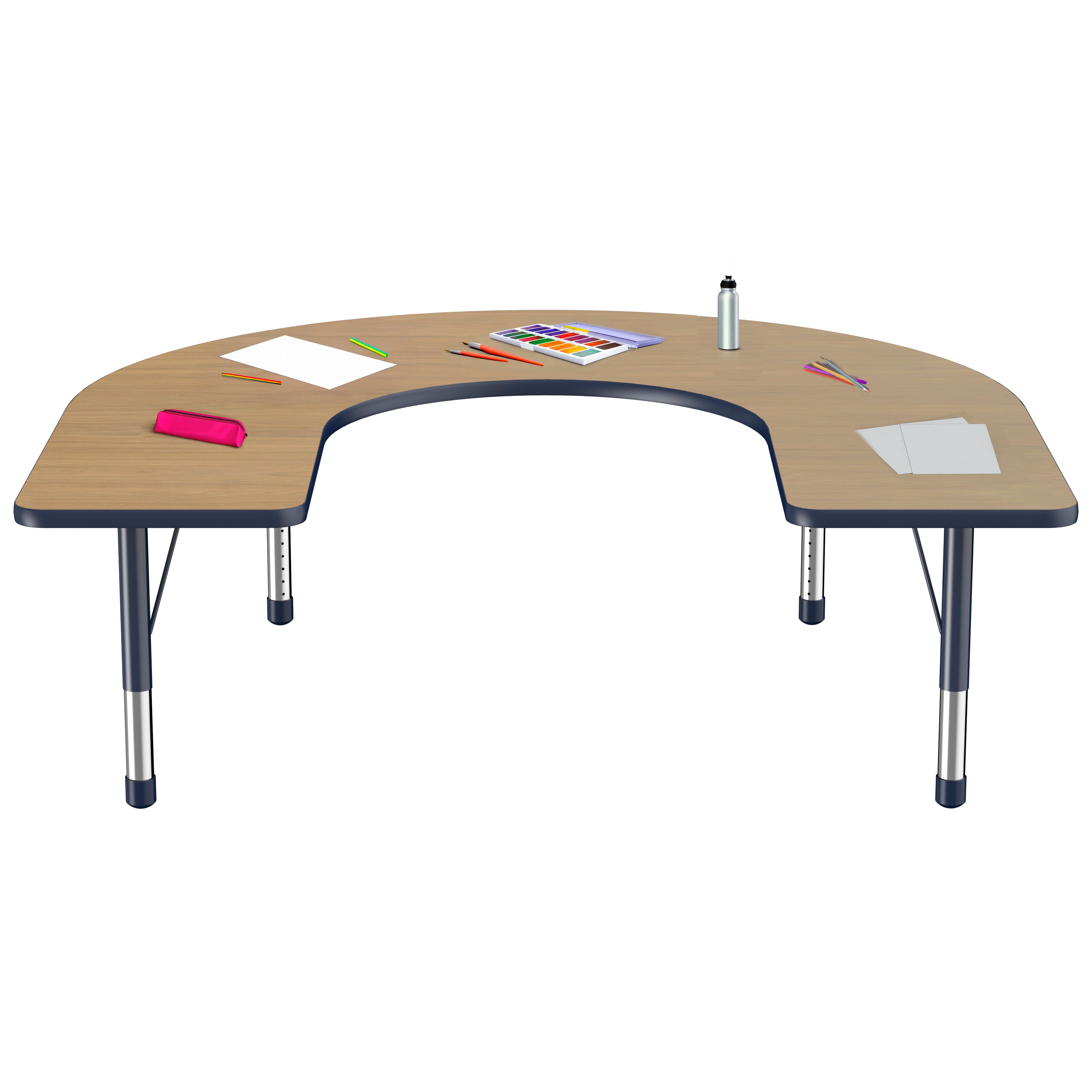 60" x 66" Horseshoe T-Molding Activity Table with Adjustable Chunky Legs - Pasadena Oak/Navy