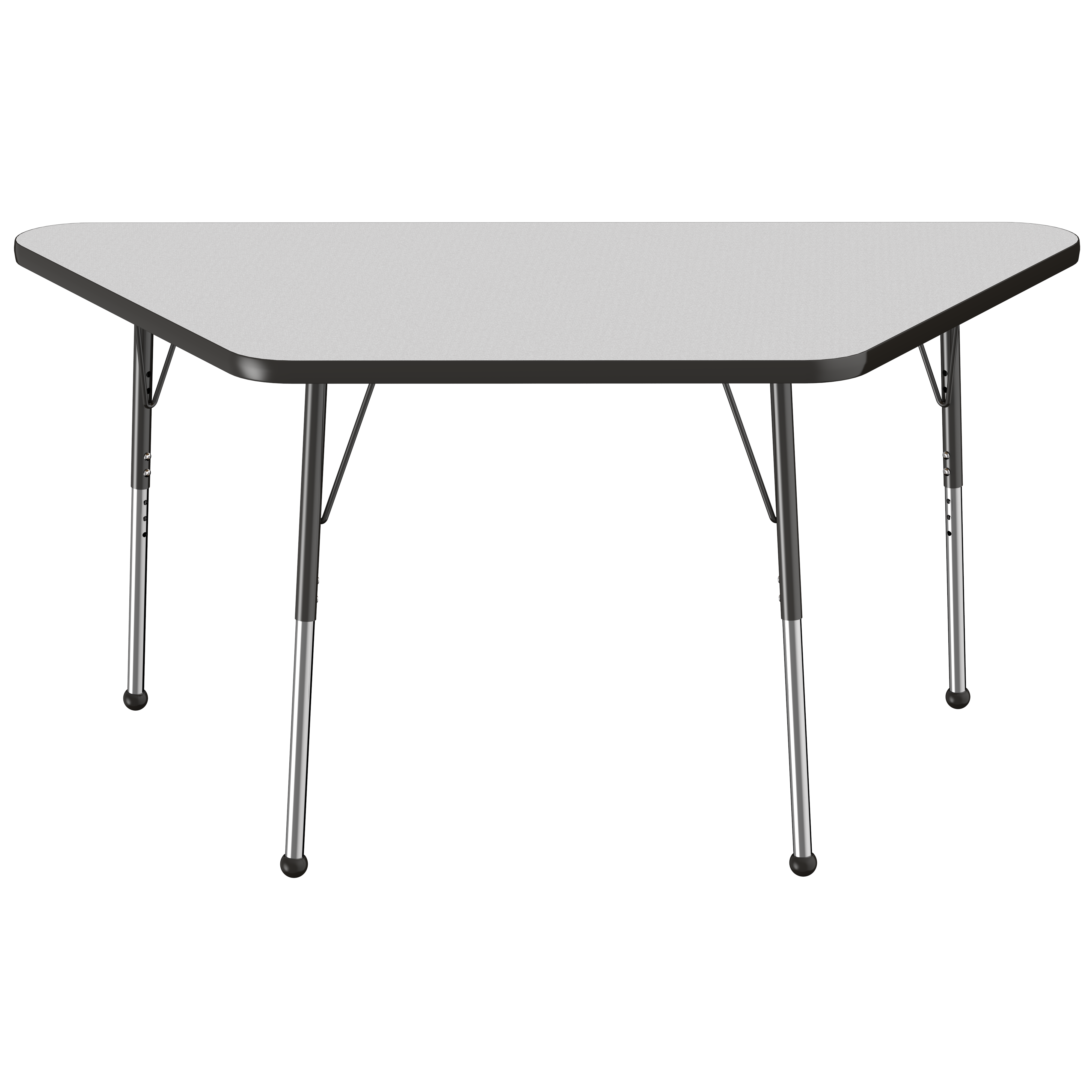 30" x 60" Trapezoid T-Molding Activity Table with Adjustable Standard Ball Glide Legs - Gray/Black