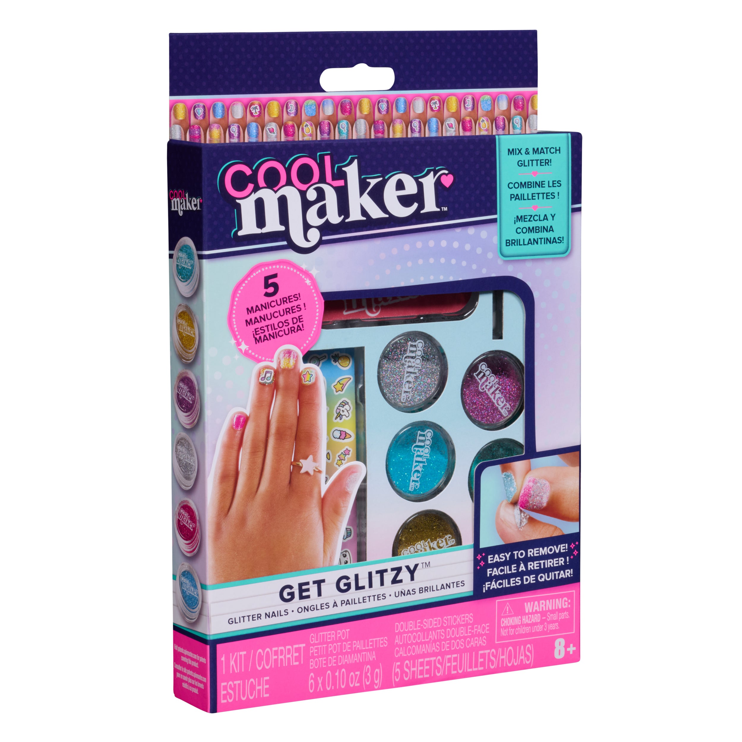 Cool Maker, Get Glitzy Glitter Nail Kit with 6 Colors & Stickers for 5 DIY Manicures Packaging May Vary, Arts and Crafts for Kids Ages 8 and up