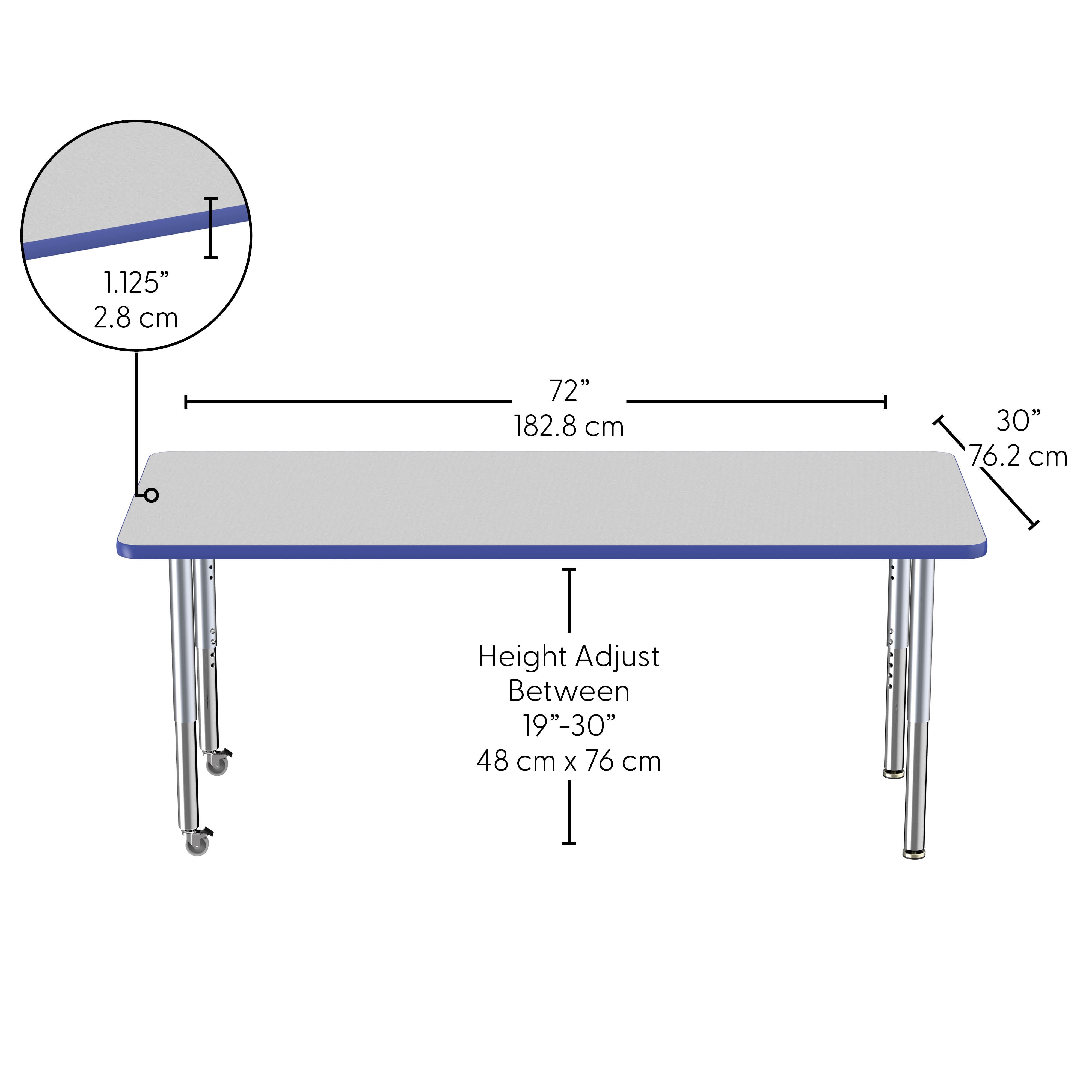 30" x 72" Rectangle Thermofused Activity Table with Adjustable Super Legs - Gray/Blue/Silver