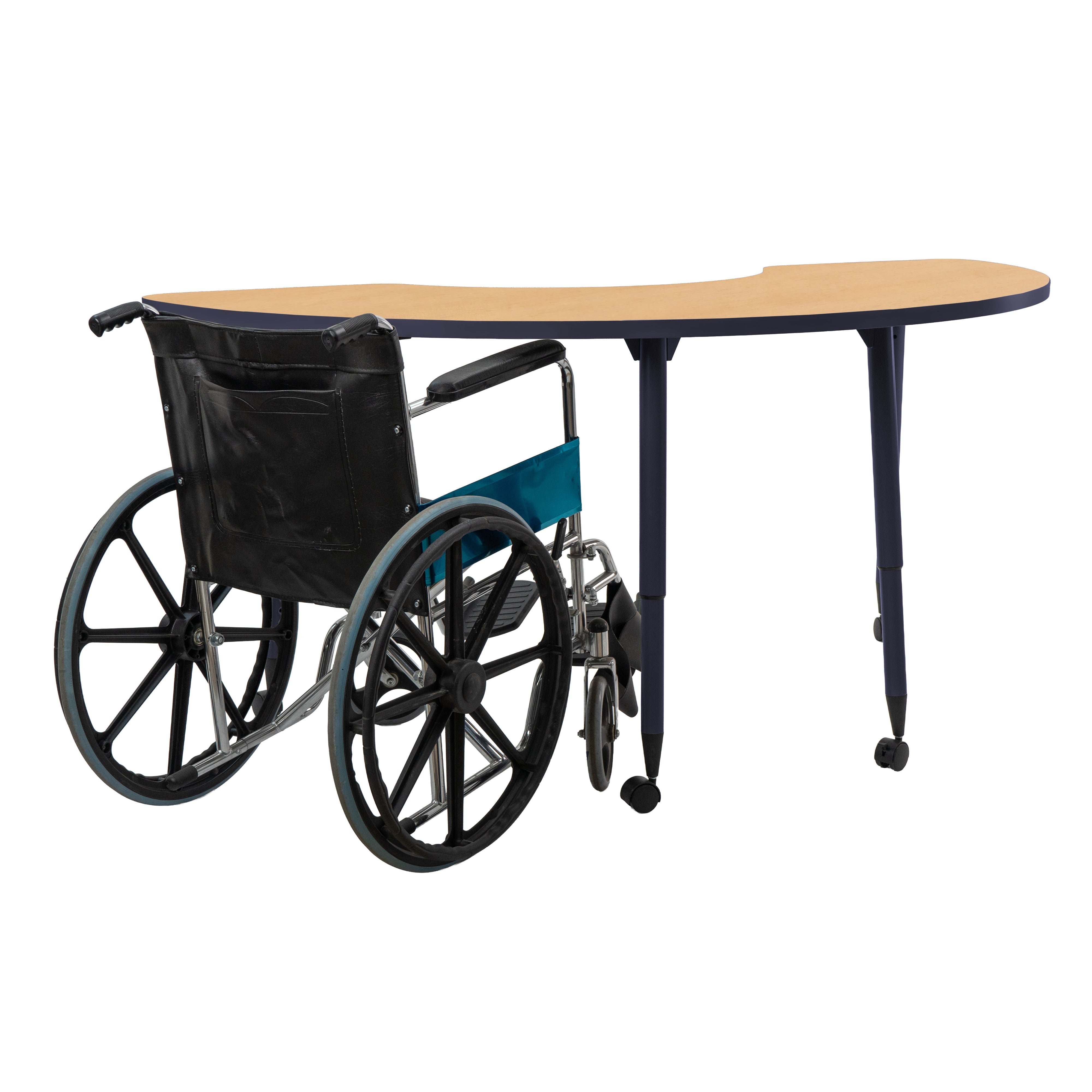 Adapte 36" x 72" Half Moon Thermofused Activity Table with Adjustable Tapered Legs - Maple/Navy