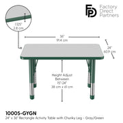 24" x 36" Rectangle T-Molding Activity Table with Adjustable Chunky Legs - Gray/Green