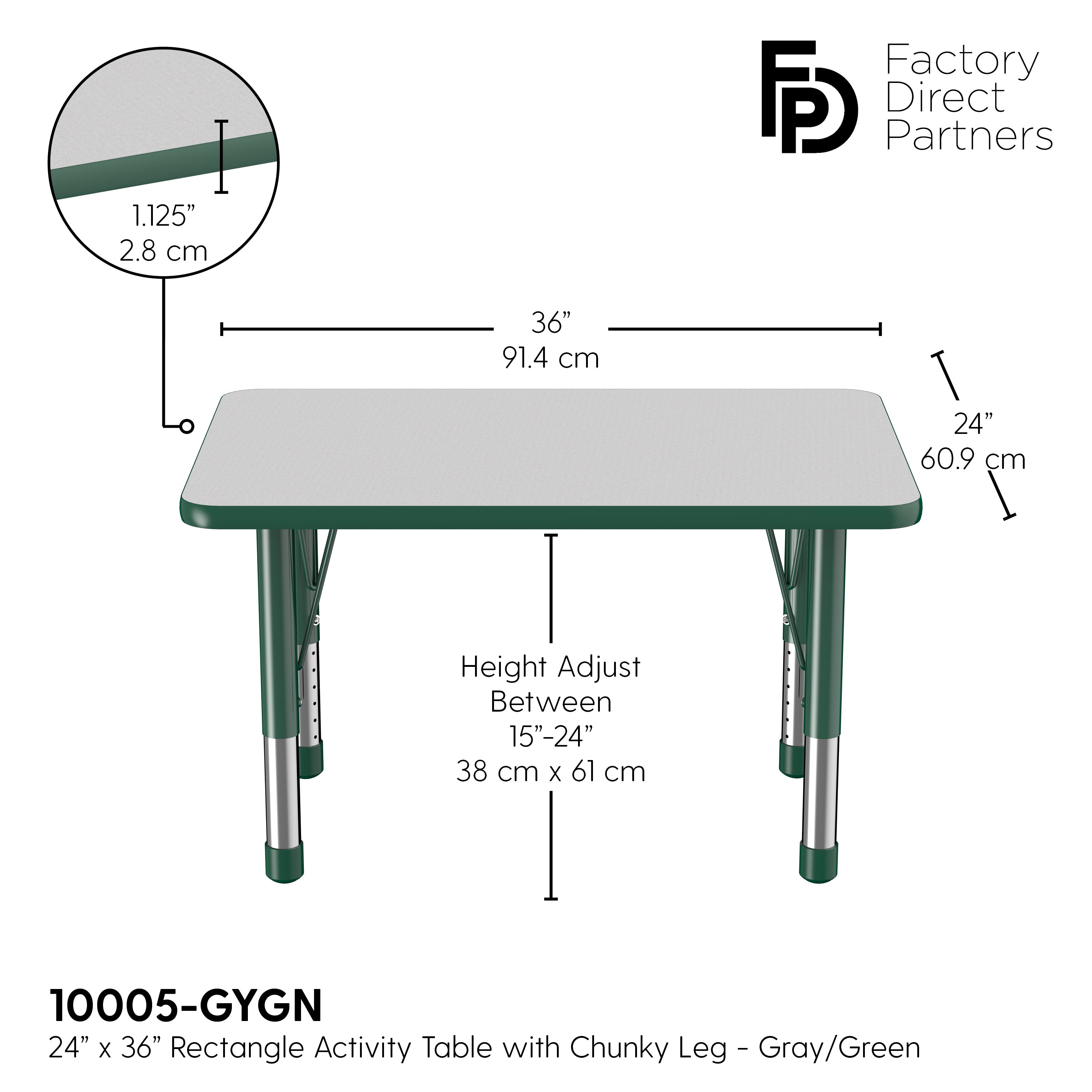 24" x 36" Rectangle T-Molding Activity Table with Adjustable Chunky Legs - Gray/Green
