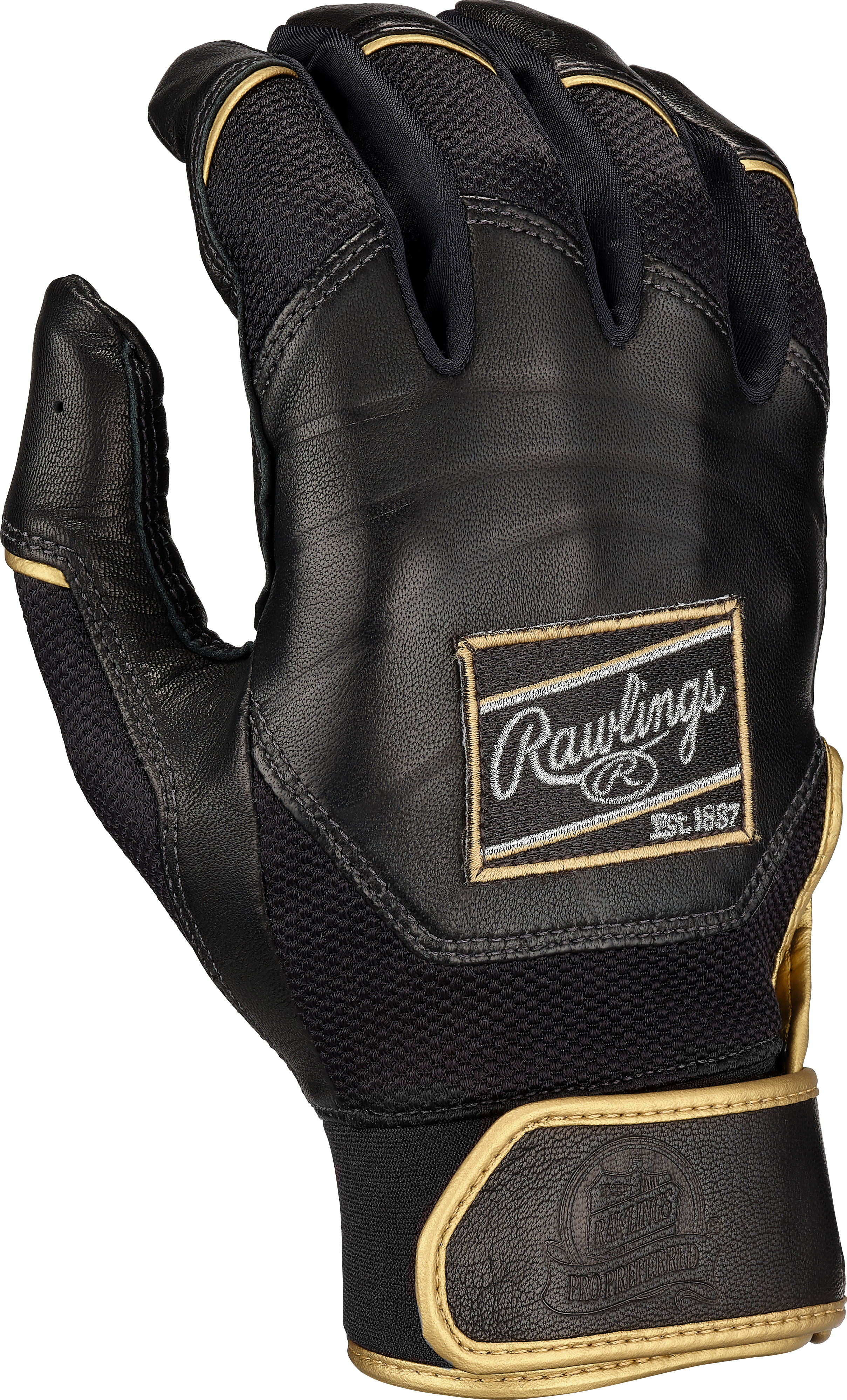 Rawlings Adult Pro Preferred Baseball Batting Gloves - Small - Black/Black