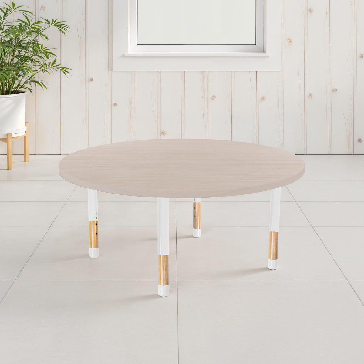 48" x 48" Round Thermofused Activity Table with Adjustable Chunky Wood Legs - Asian Sand/White/Natural