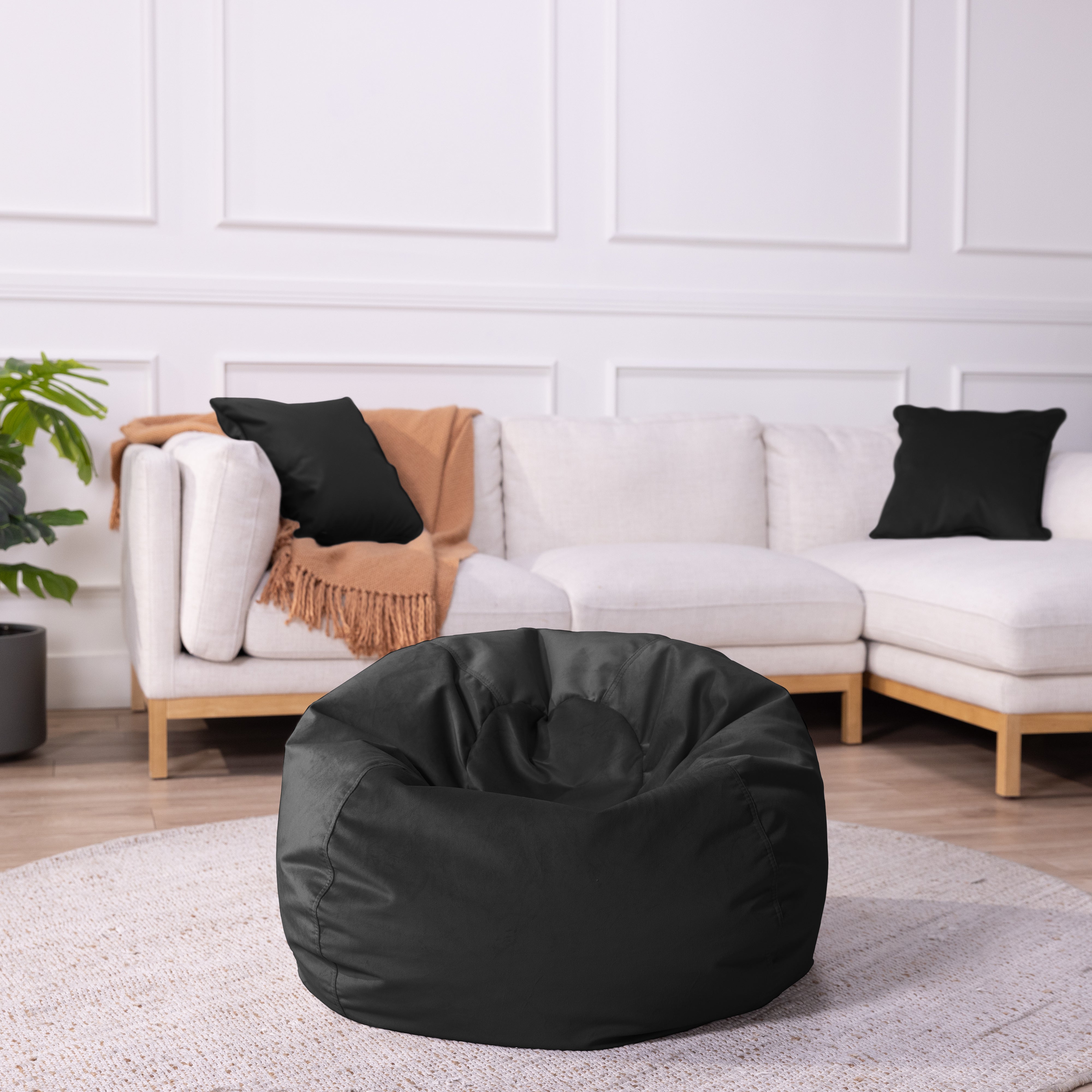 30" Round Velvety Bean Bag - Onyx