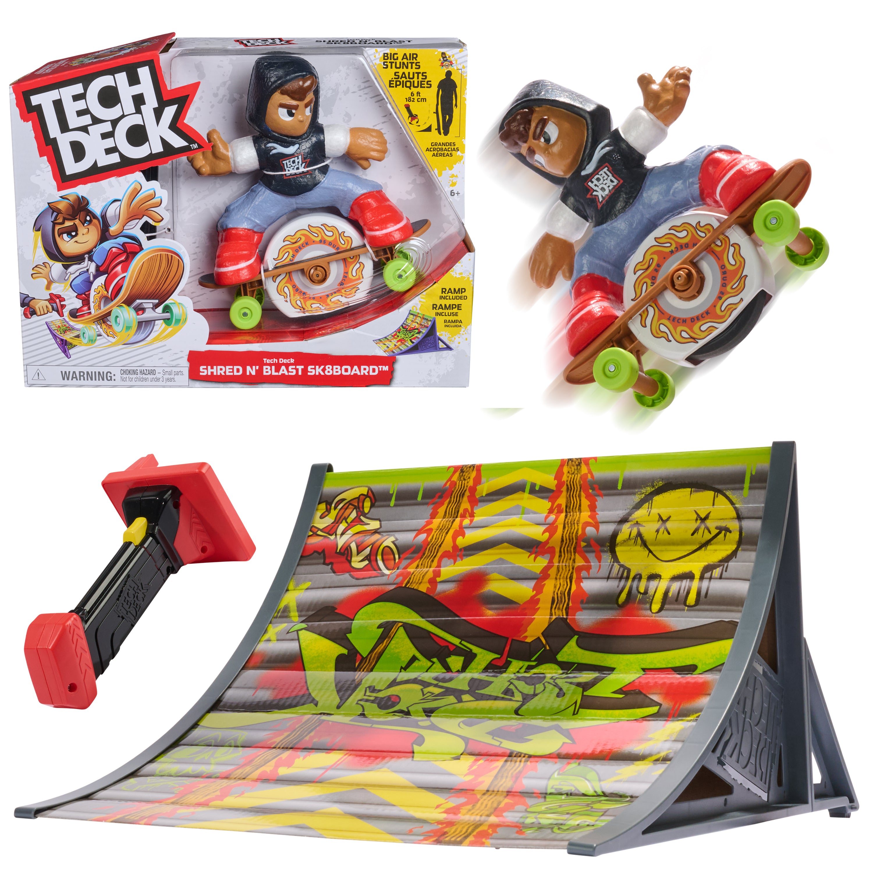 Tech Deck Shred N' Blast Sk8board, Motorized Finger Skateboard Toy with Rider & Ramp for Fast Tricks & High Jumps, Kids Toys for Boys and Girls Ages 6 & Up, Batteries Required
