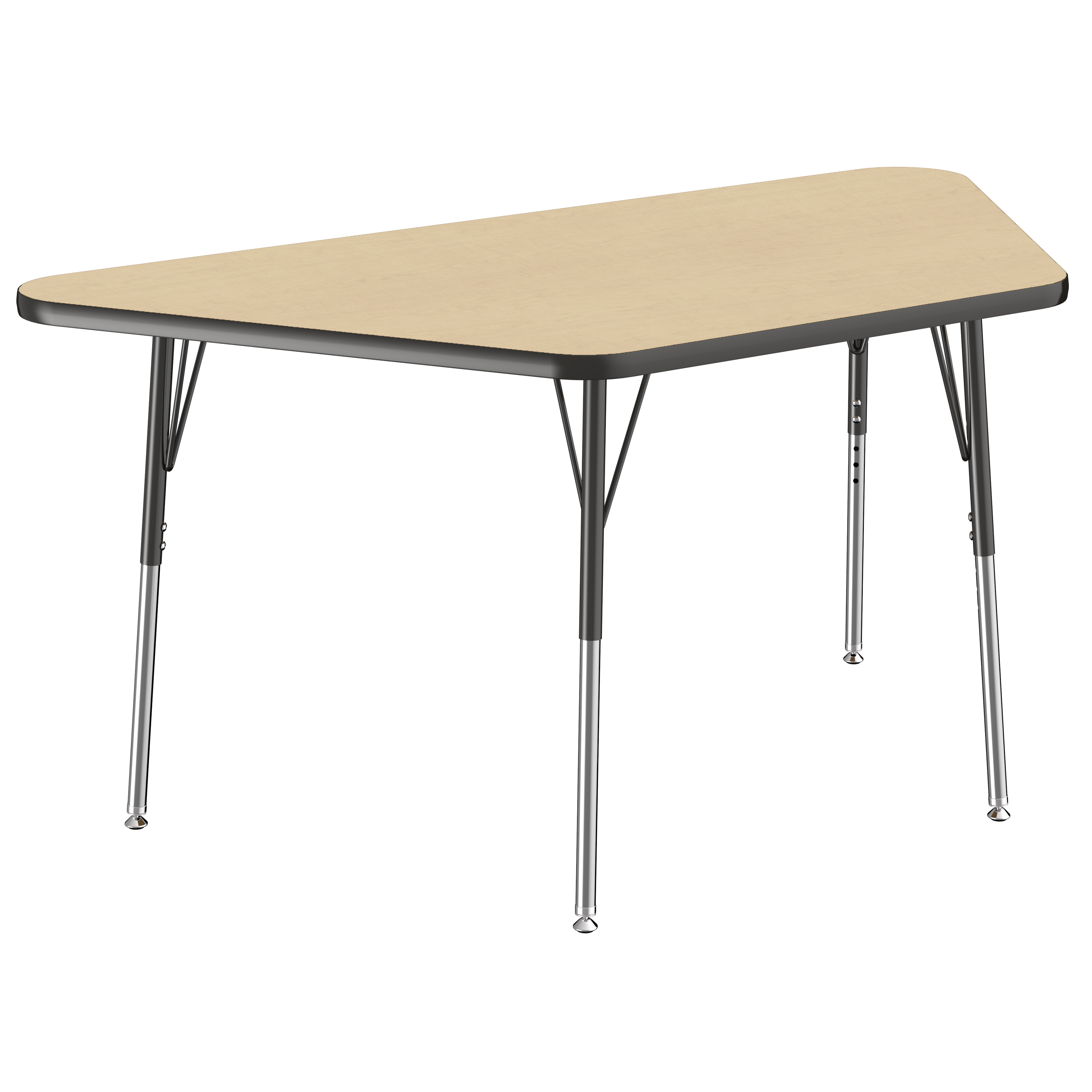 30" x 60" Trapezoid Thermofused Activity Table with Adjustable Standard Swivel Glide Legs - Maple/Black