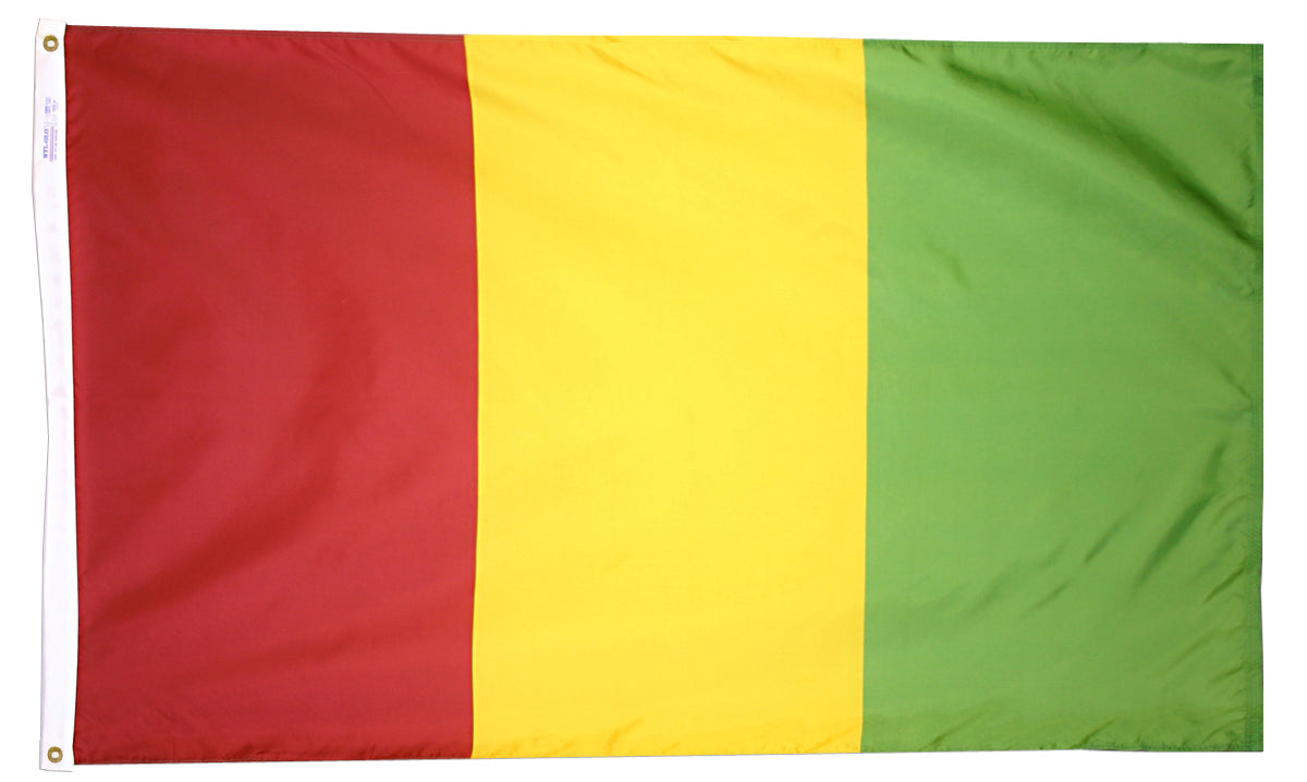 Guinea Flag 3x5 ft. Nylon SolarGuard Nyl-Glo 100% Made in USA to Official United Nations Design Specifications.