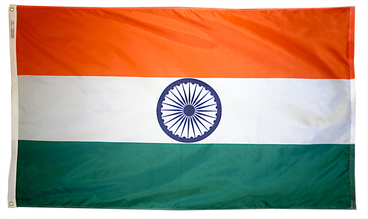 India Flag 3x5 ft. Nylon SolarGuard Nyl-Glo 100% Made in USA to Official United Nations Design Specifications.