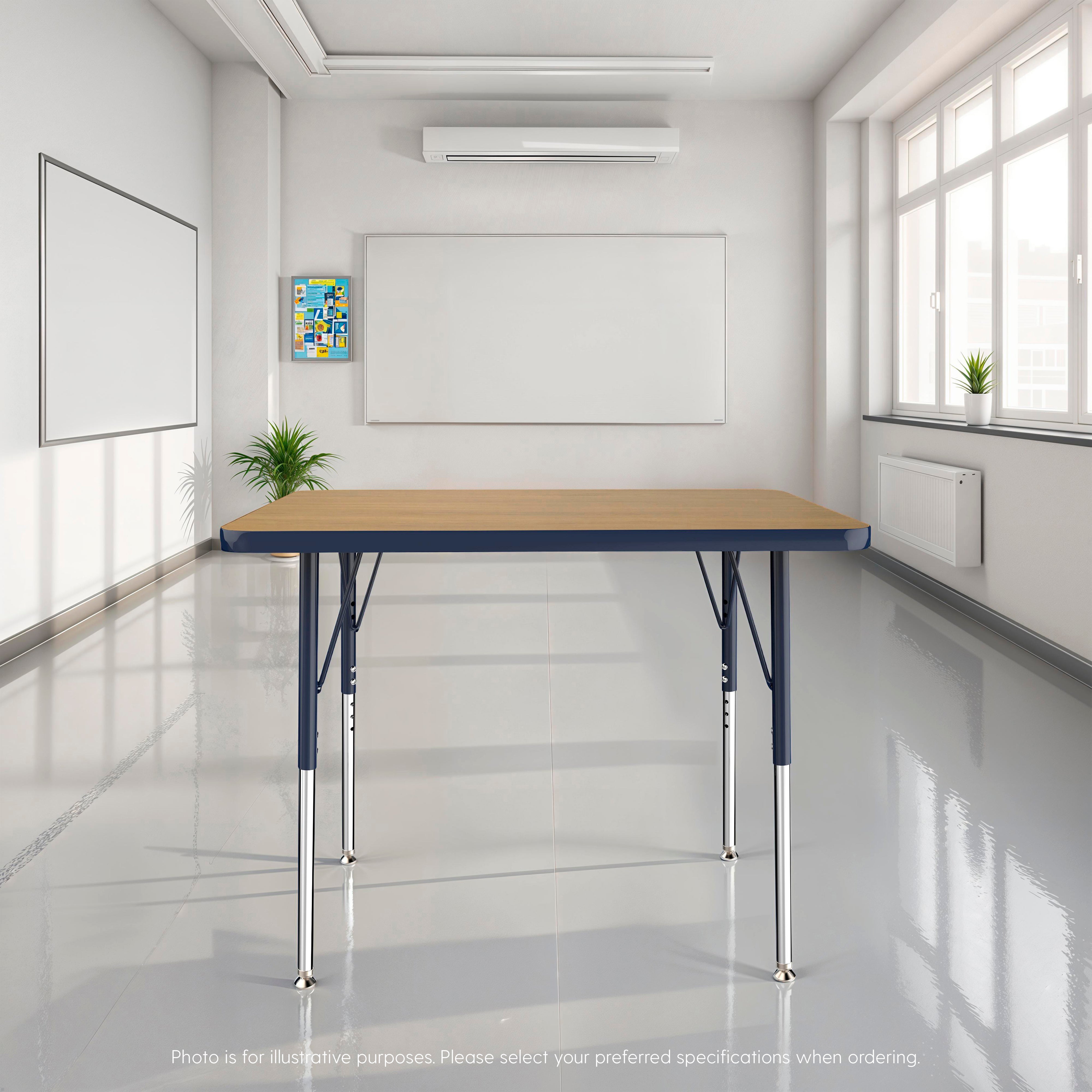 24" x 36" Rectangle T-Molding Activity Table with Adjustable Standard Swivel Glide Legs - Pasadena Oak/Navy