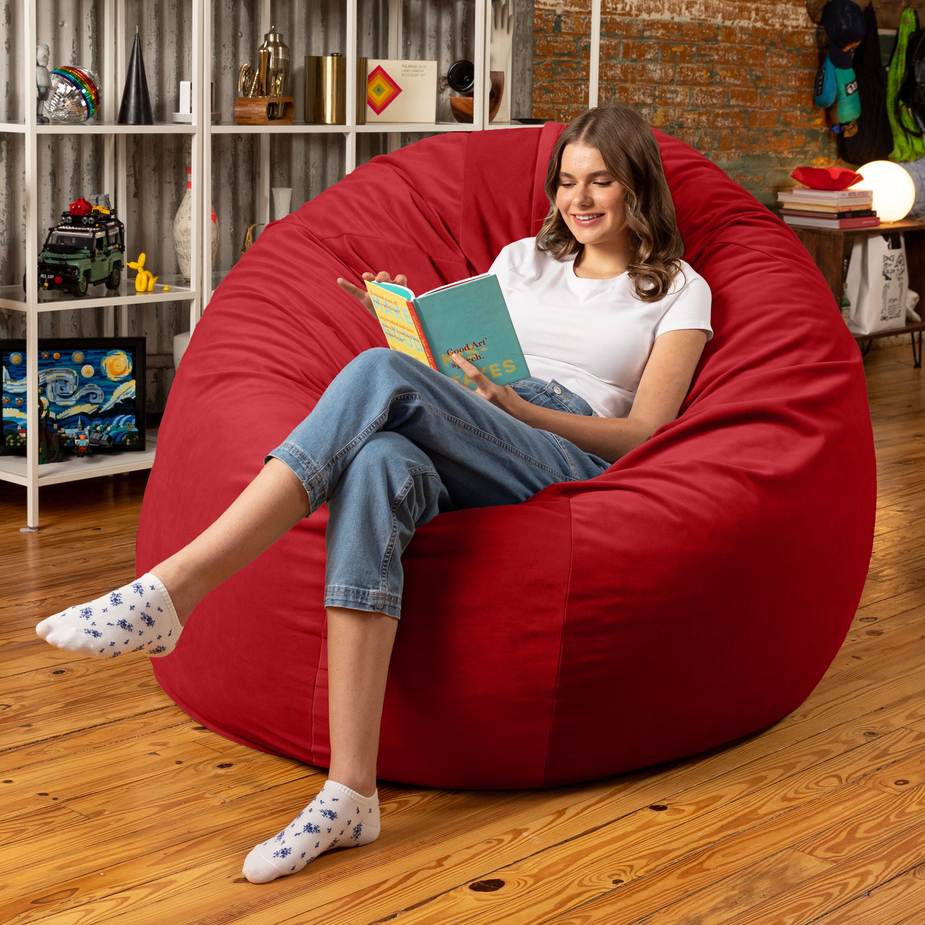 Jaxx 6 Foot Cocoon - 2-in-1 Convertible Bean Bag Bed & Large Bean Bag Chair for Adults, Premium Lush Velvet - Merlot