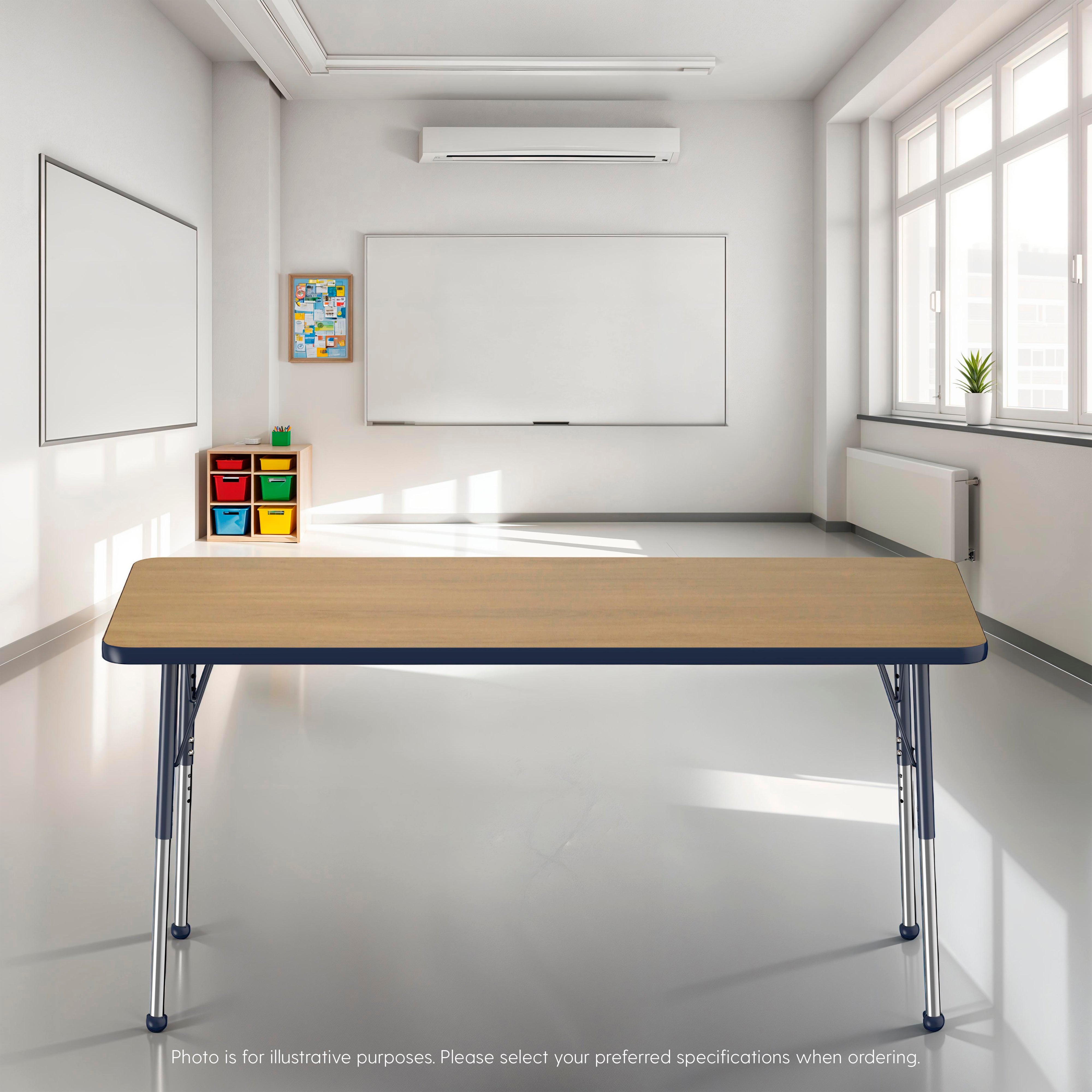 24" x 60" Rectangle T-Molding Activity Table with Adjustable Standard Ball Glide Legs - Pasadena Oak/Navy