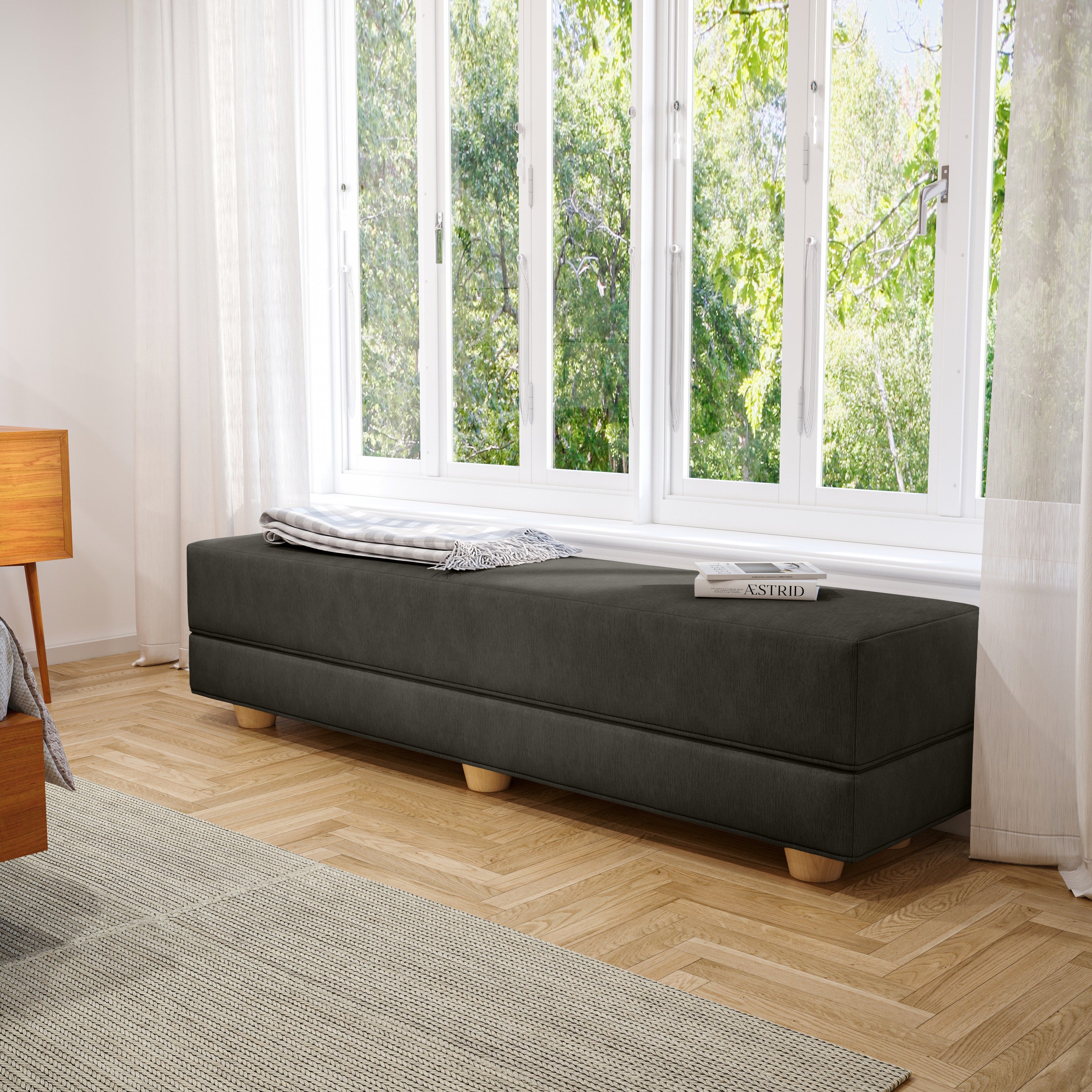 Jaxx Camden Convertible Bed Bench / Fold-Out Twin Guest Bed, Charcoal