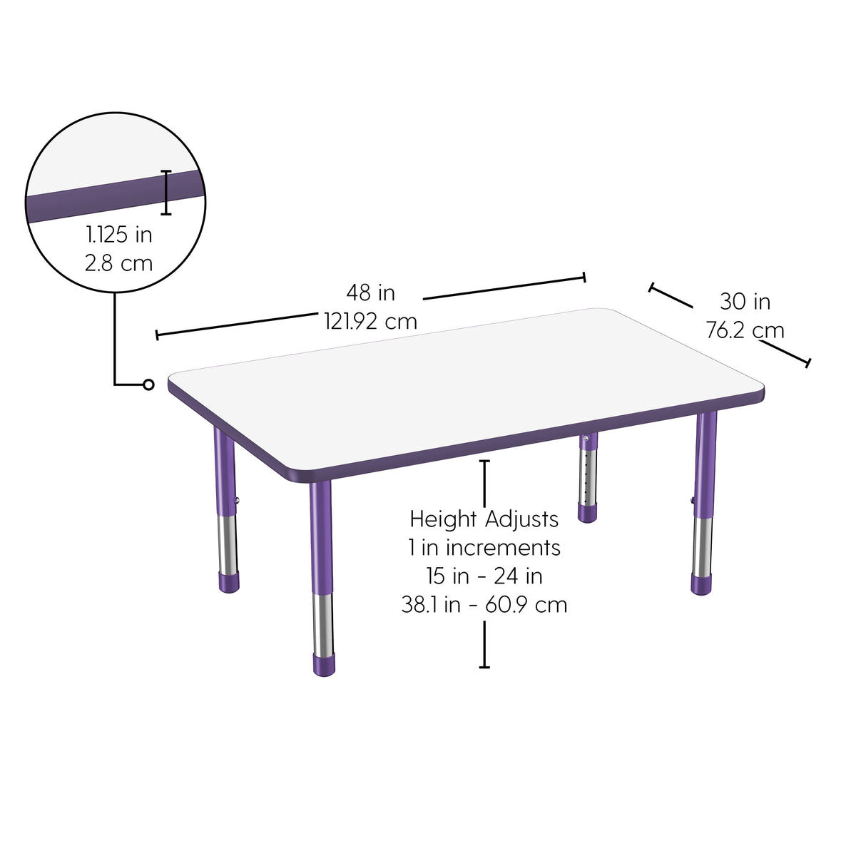 30" x 48" Rectangle Dry-Erase Activity Table with Adjustable Chunky Legs - Whiteboard/Eggplant/Purple