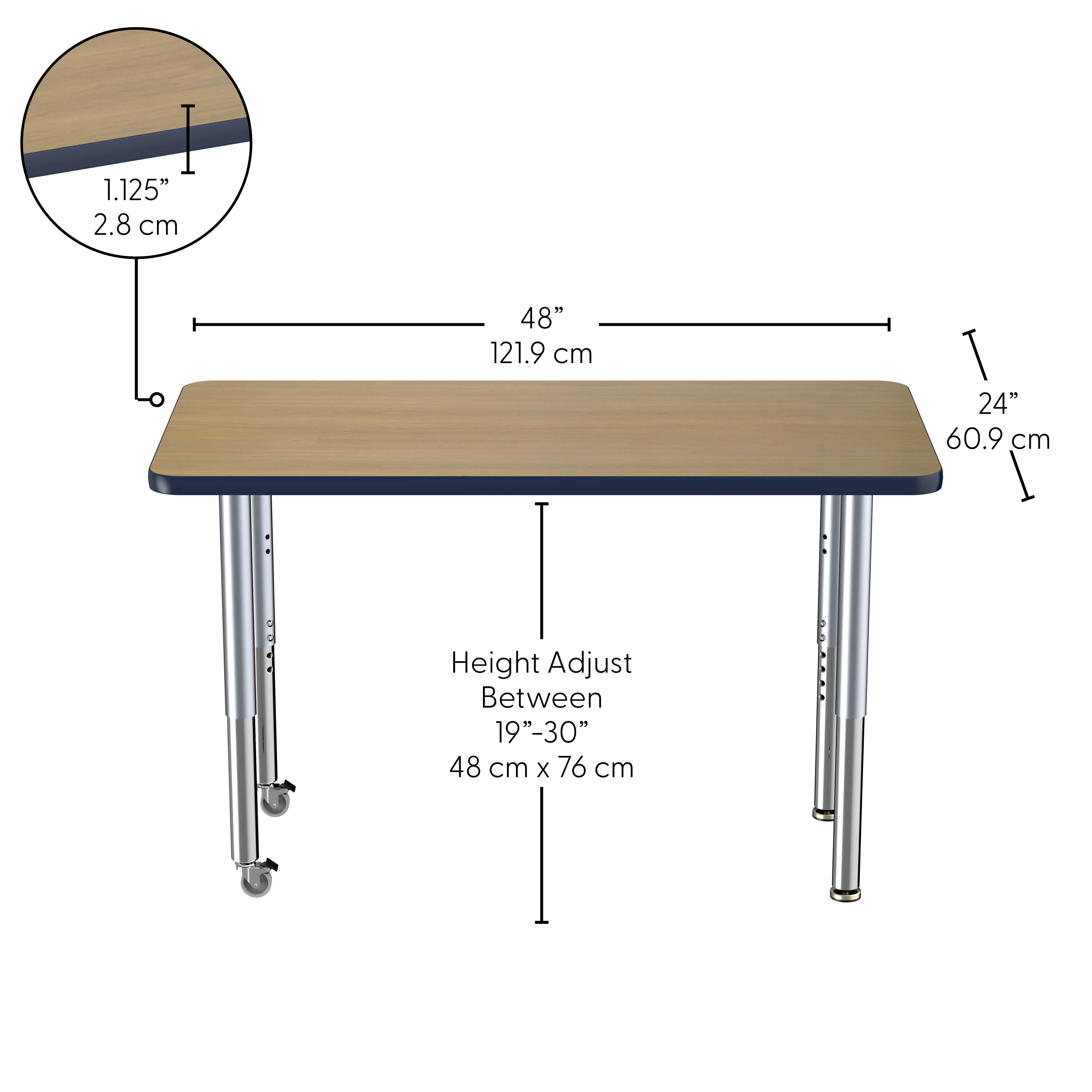 24" x 48" Rectangle Thermofused Activity Table with Adjustable Super Legs - Pasadena Oak/Navy/Silver