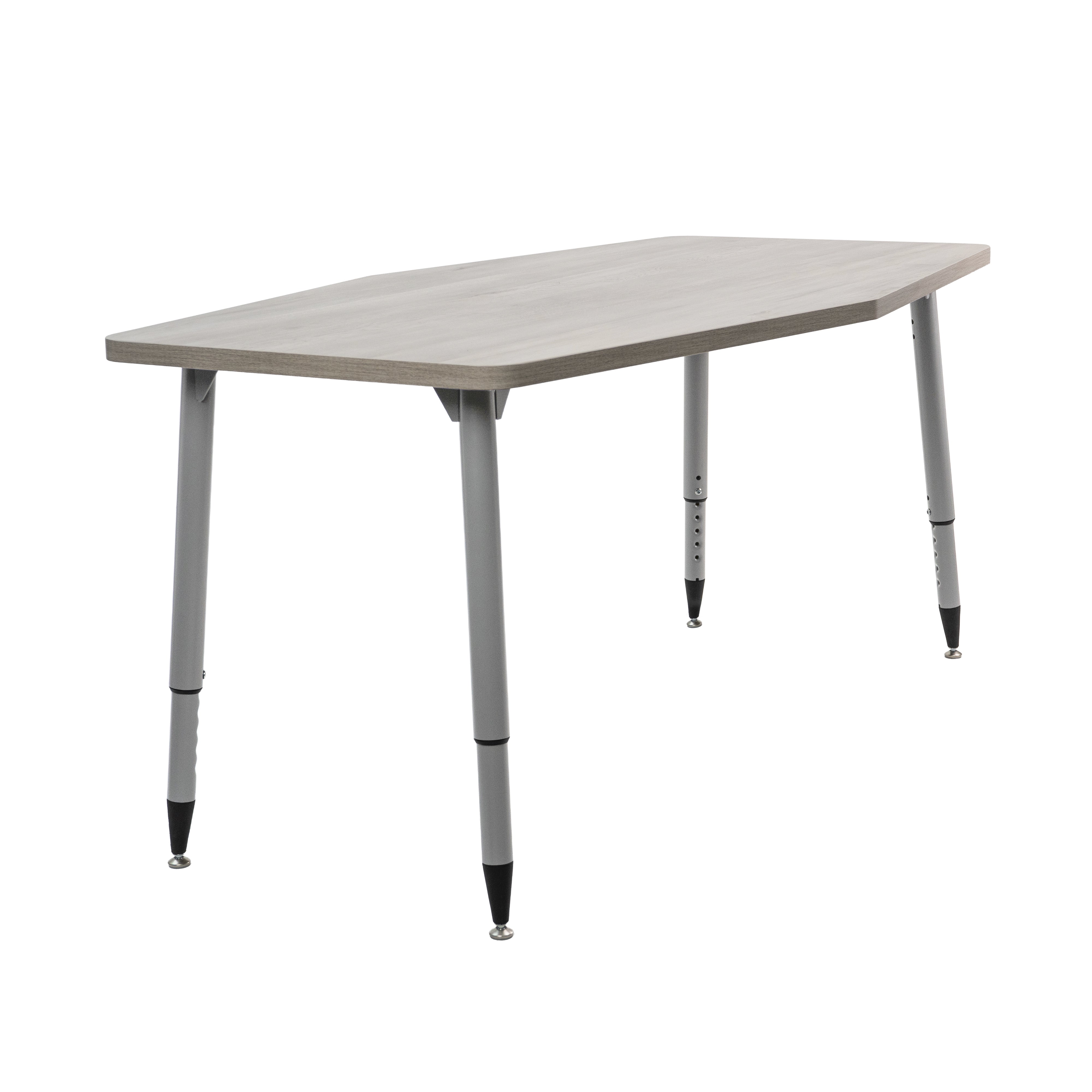 Adapte 34" x 60" Long Hexagon Woodgrain Activity Table with Adjustable Tapered Legs - Light Gray Wood/Silver