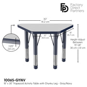 18" x 30" Trapezoid T-Molding Activity Table with Adjustable Chunky Legs - Gray/Navy