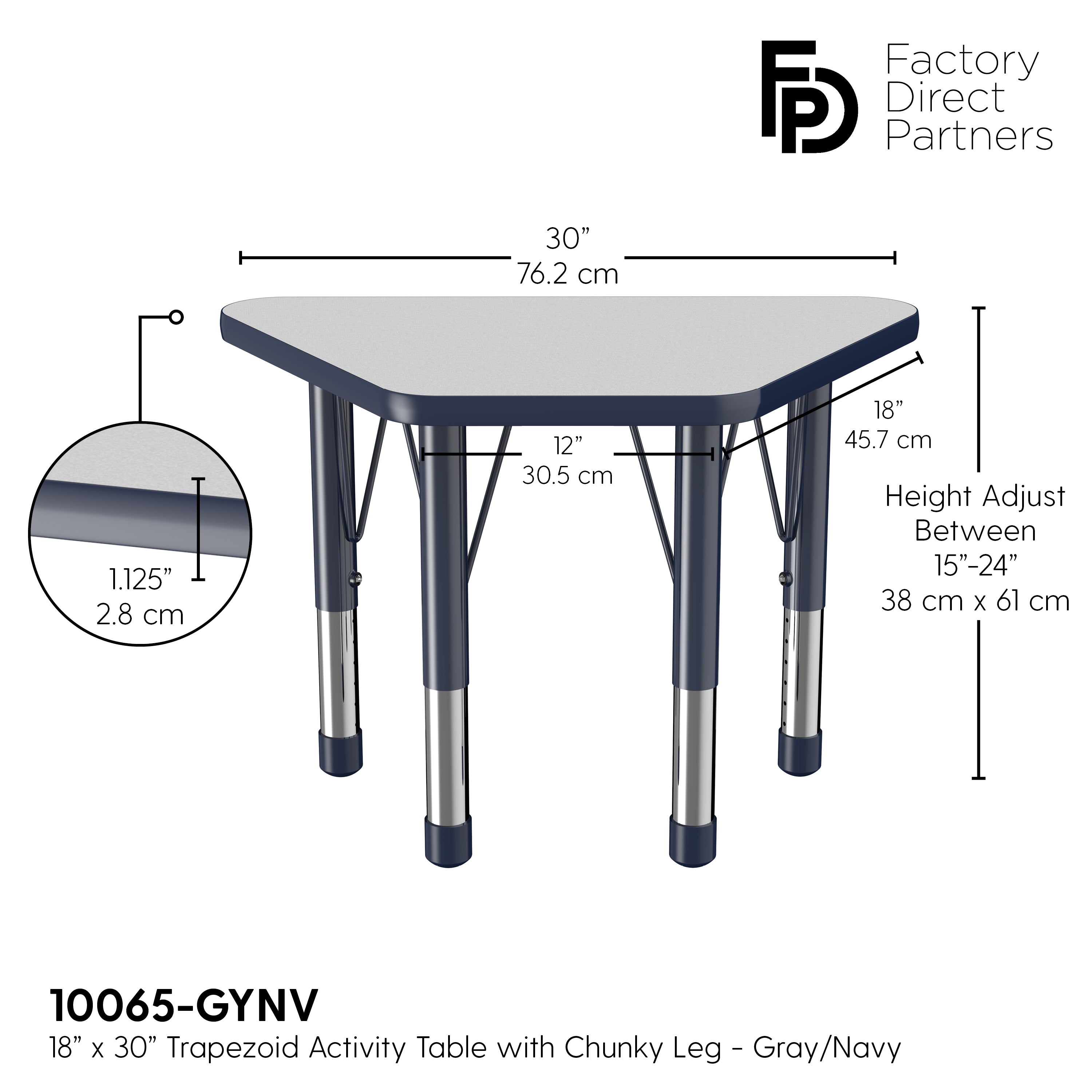 18" x 30" Trapezoid T-Molding Activity Table with Adjustable Chunky Legs - Gray/Navy
