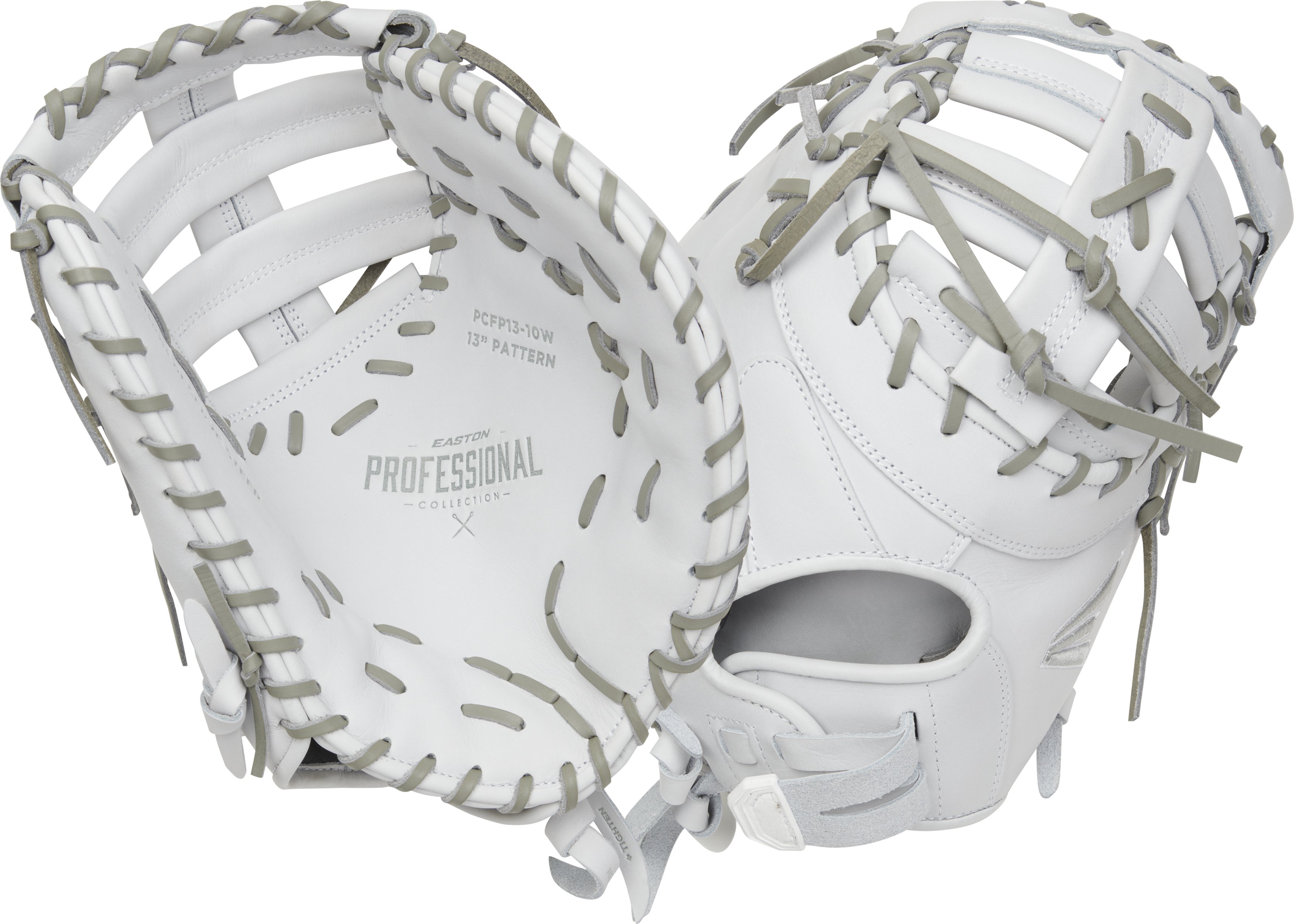 Easton Pro Collection Series First Base Mitt 13-Inch Softball Glove  - Right Hand Thrower - White/Gray