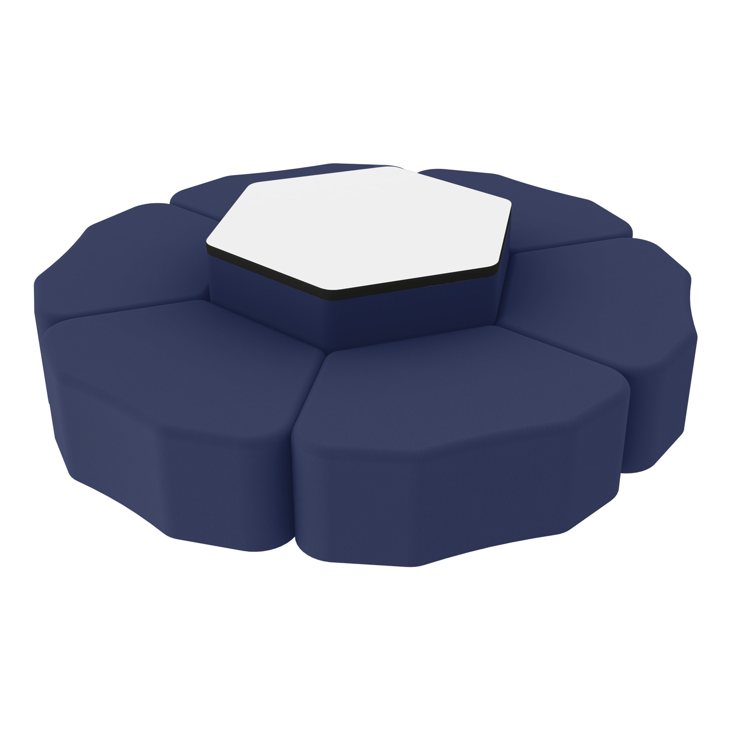 Pro Series Dry-Erase Hexagon Ottoman Table with Petal 12" H Seating, 7-Piece Set - Navy/Whiteboard