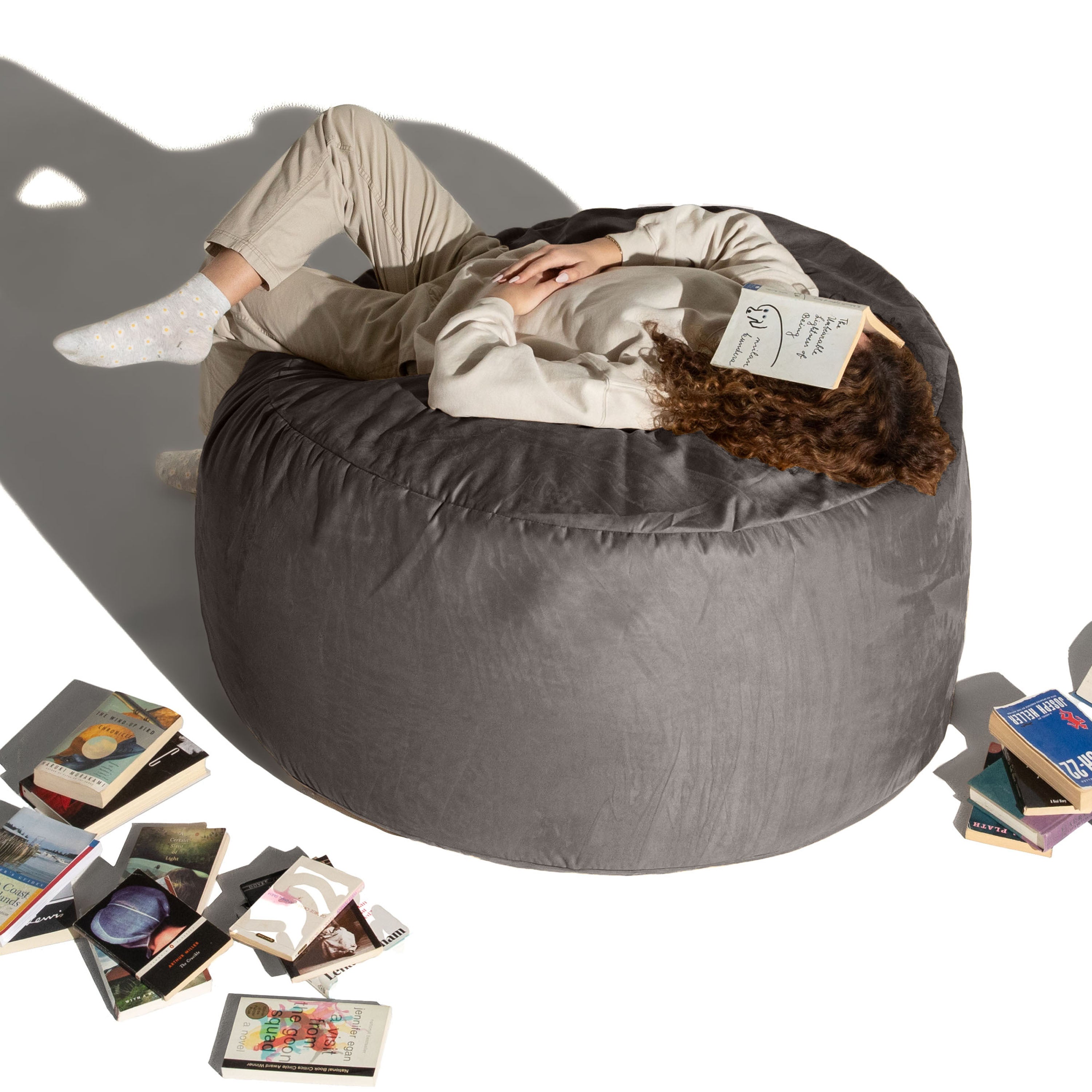Jaxx Basics 4 Foot Large Adult Bean Bag Chair, Oversized with Filler, Gray