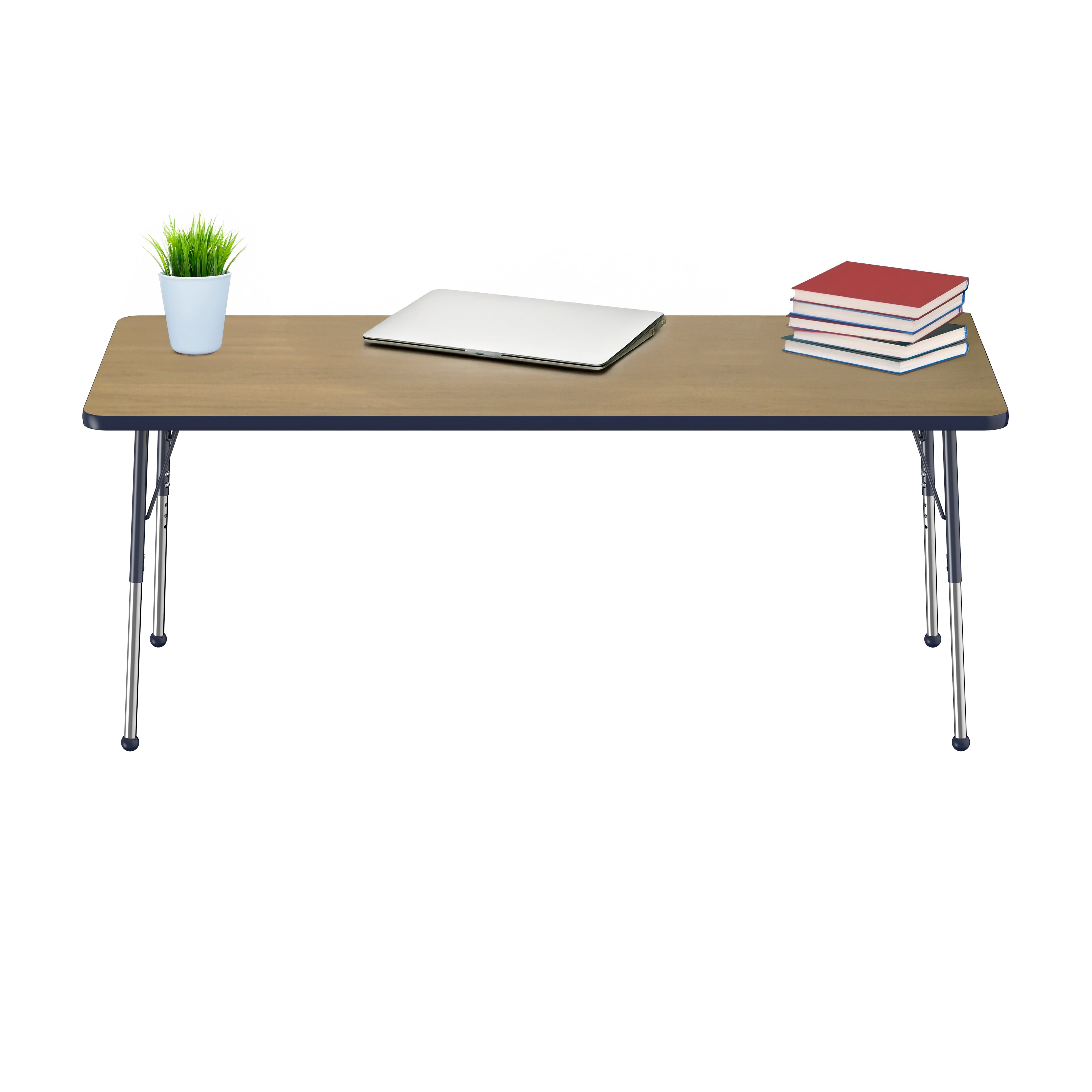 30" x 72" Rectangle T-Molding Activity Table with Adjustable Standard Ball Glide Legs - Pasadena Oak/Navy
