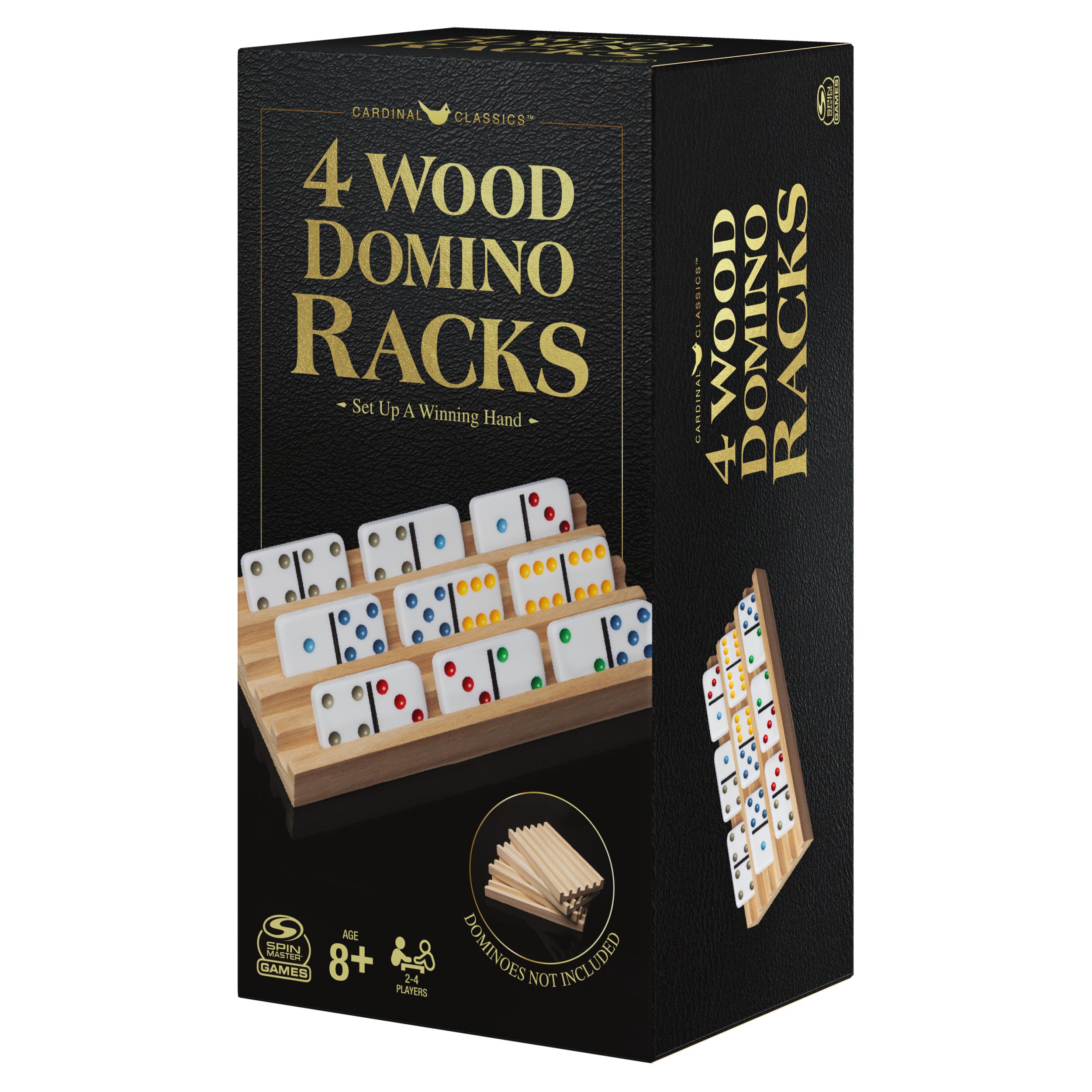Spin Master Games, Wooden Domino Racks, Set of 4 Trays for Mexican Train Dominoes, Dominoes Games, Classic Game, Kids Game, Adults & Kids Ages 8+