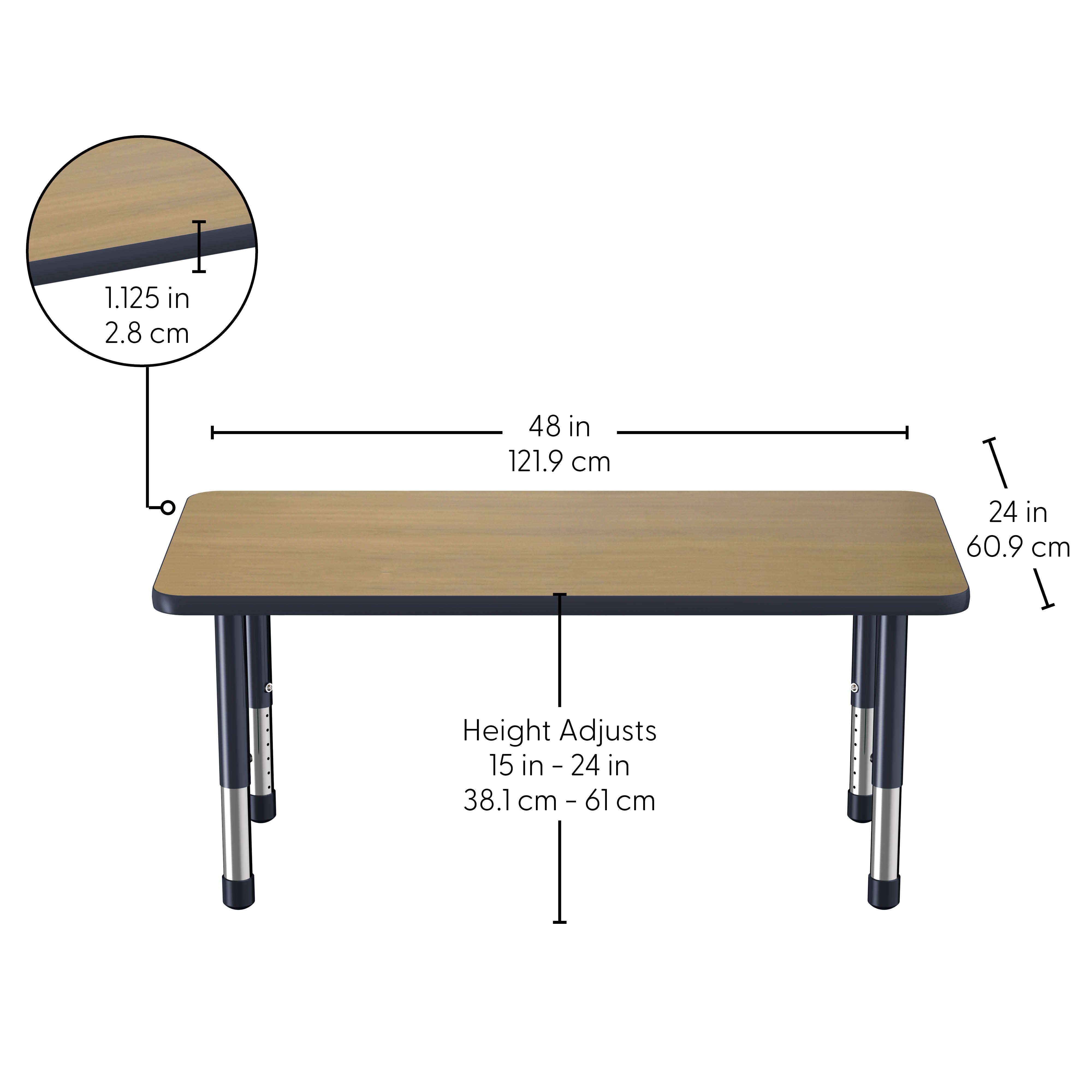 24" x 48" Rectangle Thermofused Activity Table with Adjustable Chunky Legs - Pasadena Oak/Navy