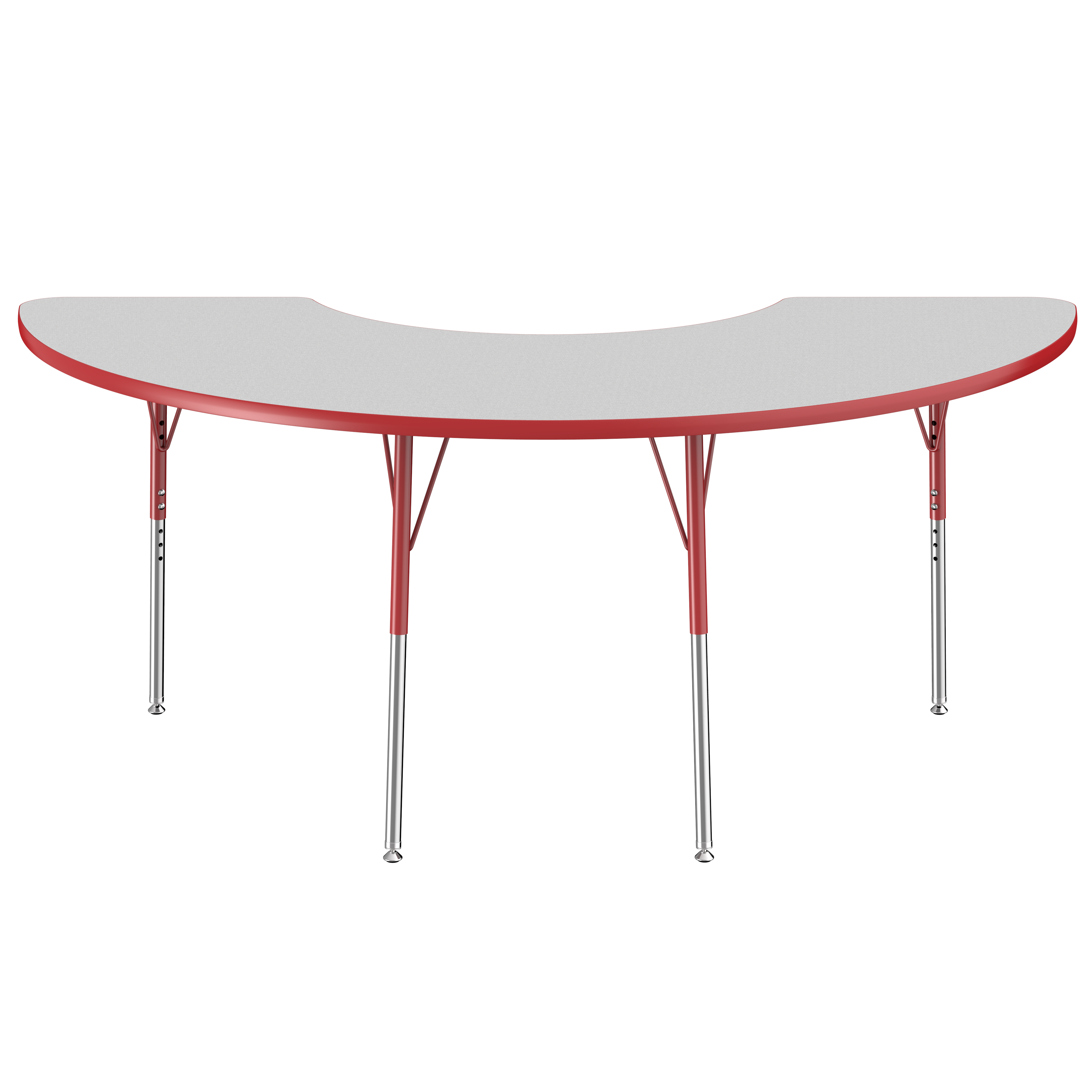 36" x 72" Half Moon T-Molding Activity Table with Adjustable Standard Swivel Glide Legs - Gray/Red