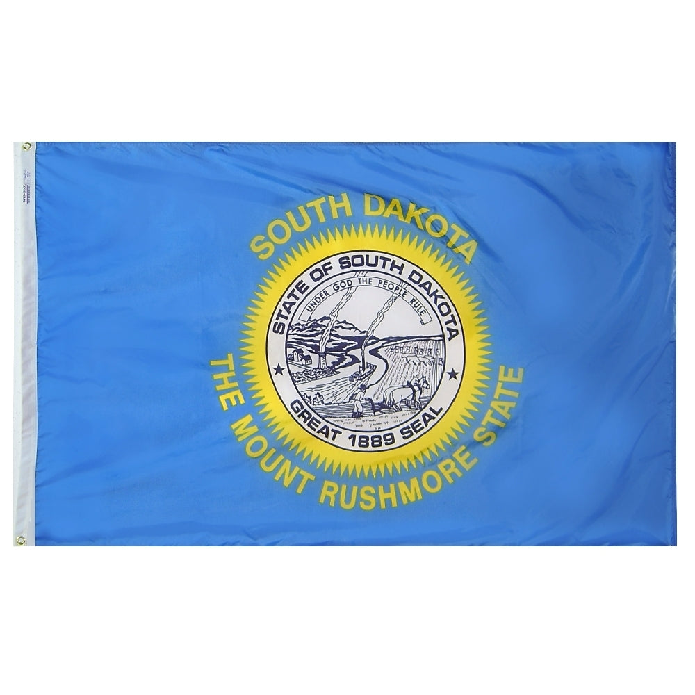 South Dakota State Flag 4x6 ft. Nylon SolarGuard Nyl-Glo 100% Made in USA to Official State Design Specifications.