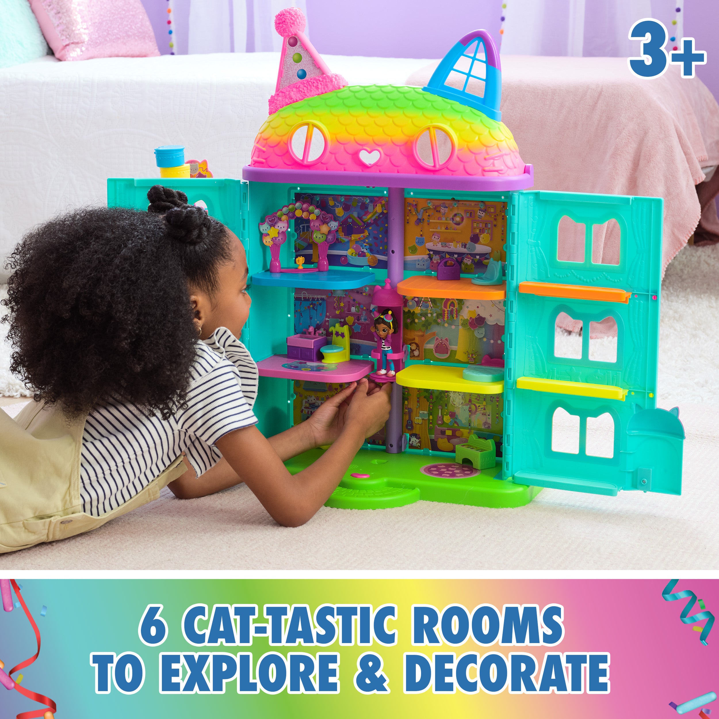 Gabby's Dollhouse, 15 Pc Celebration Dollhouse, 25-Inches Tall, with Toy Figures, Doll House Furniture & 10 Sounds, Kids Toys for Girls & Boys Ages 3+