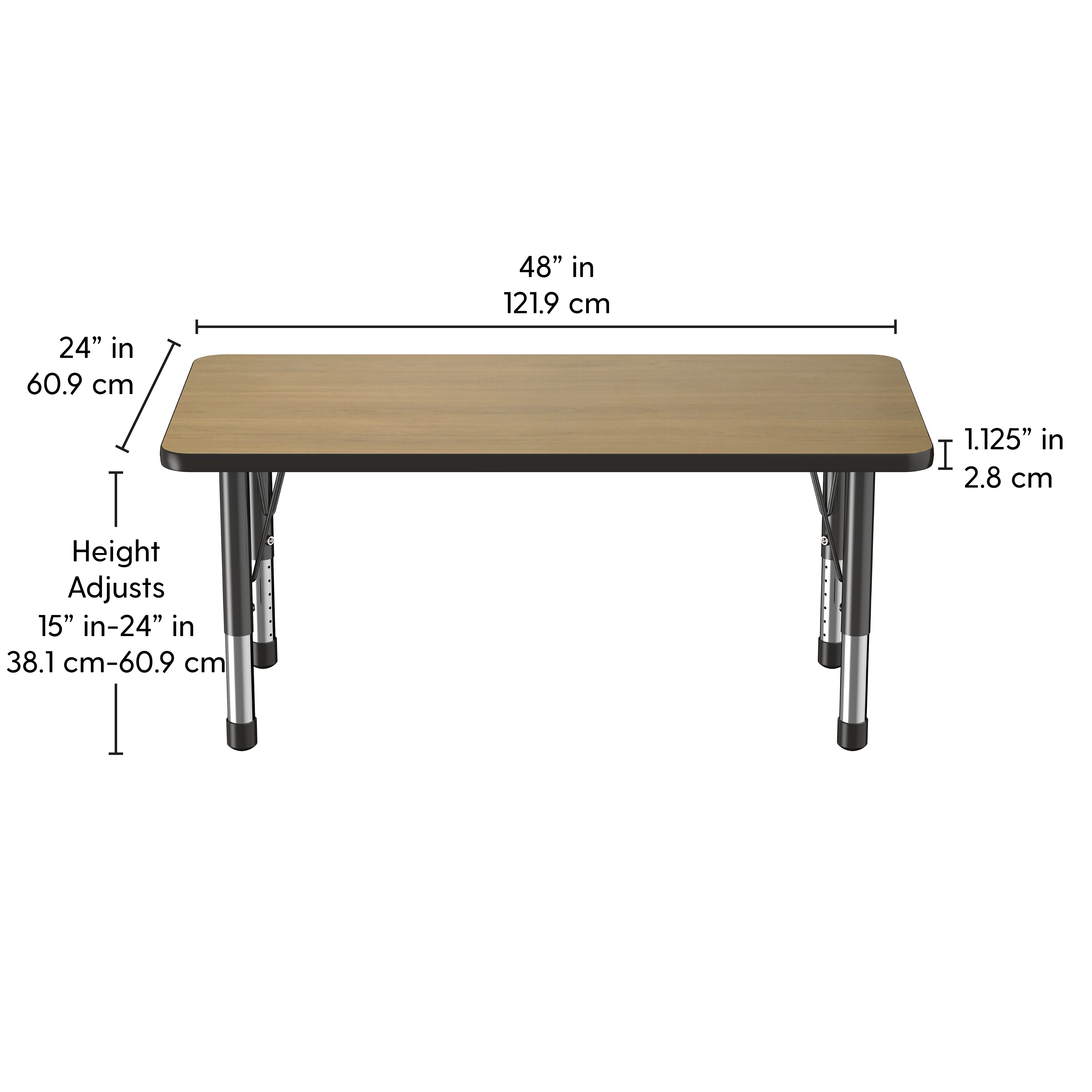 24" x 48" Rectangle T-Molding Activity Table with Adjustable Chunky Legs - Pasadena Oak/Black