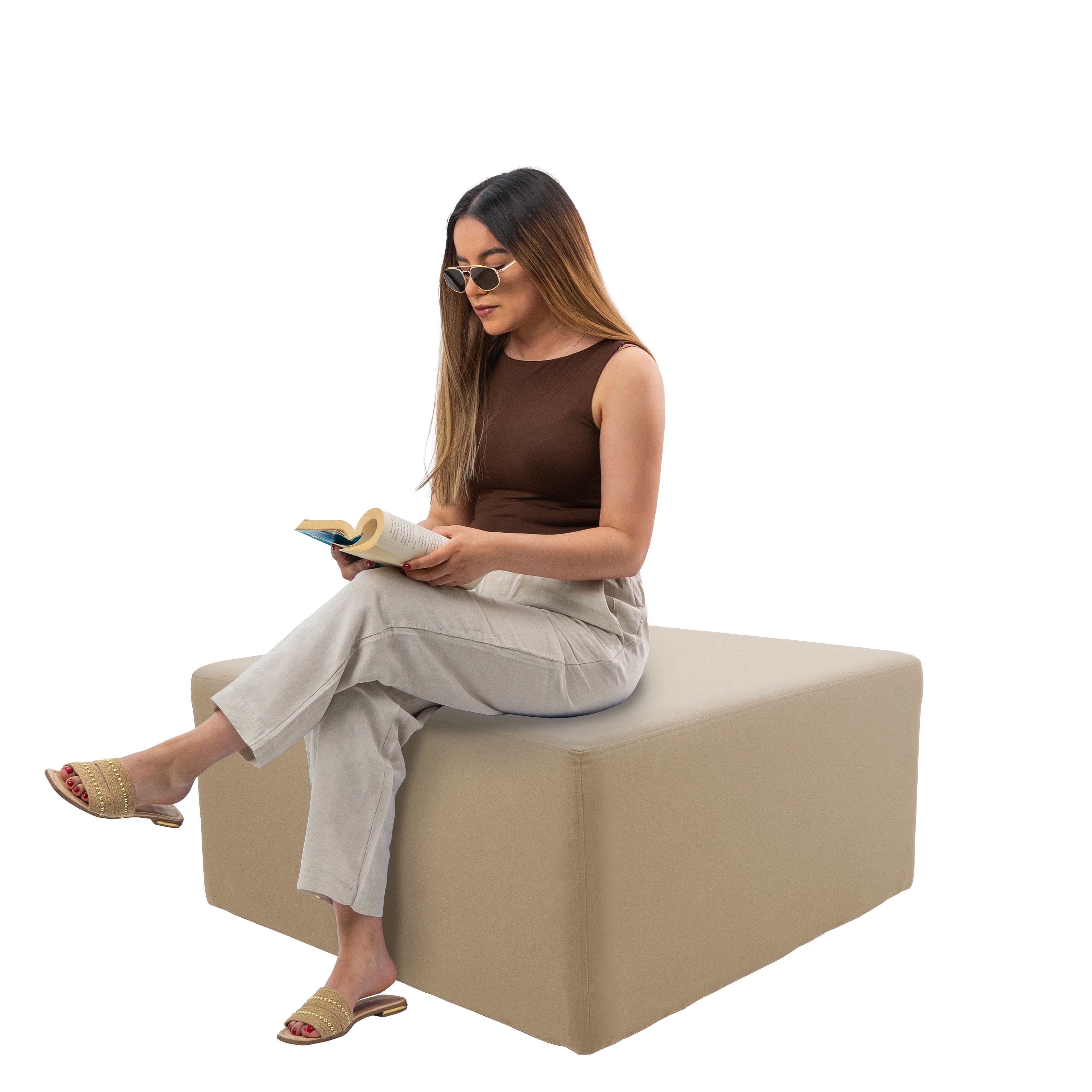 Outdoor 36" Square Ottoman with Sunbrella®, 18" H - Spectrum Sand