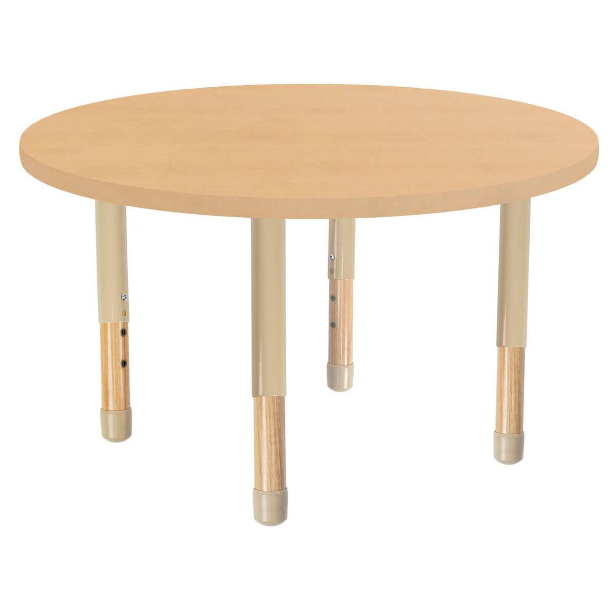 36" x 36" Round Thermofused Activity Table with Adjustable Chunky Wood Legs - Maple Grain/Sand/Natural