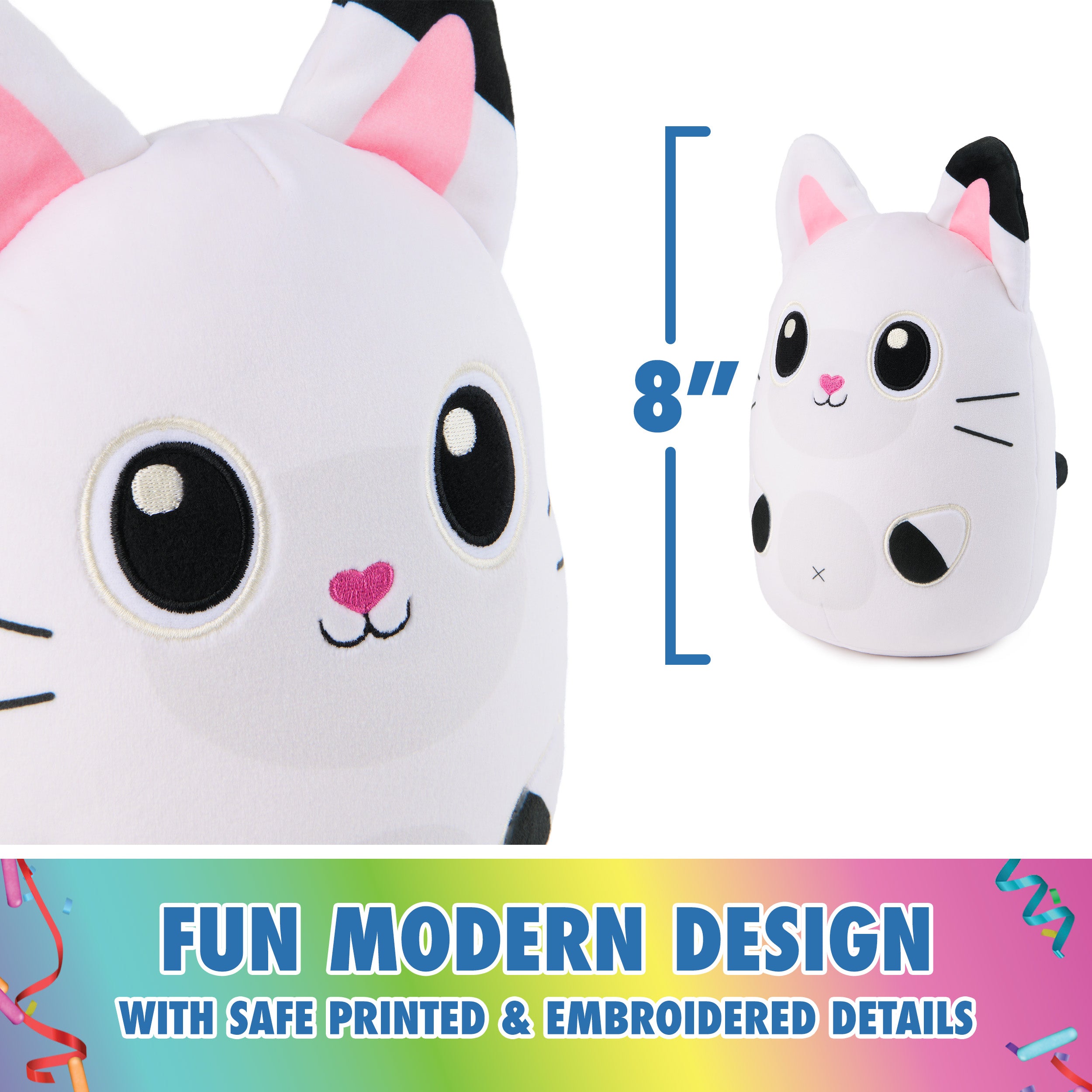 Gabby’s Dollhouse Official Pandy Paws Squishy Plush Toy, Cat Stuffed Animal, Squishy Toys for Ages 1 & Up, White, 8”