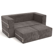 Jaxx Zipline Kids Modular Loveseat & Ottomans/Fold Out Lounger, Charcoal