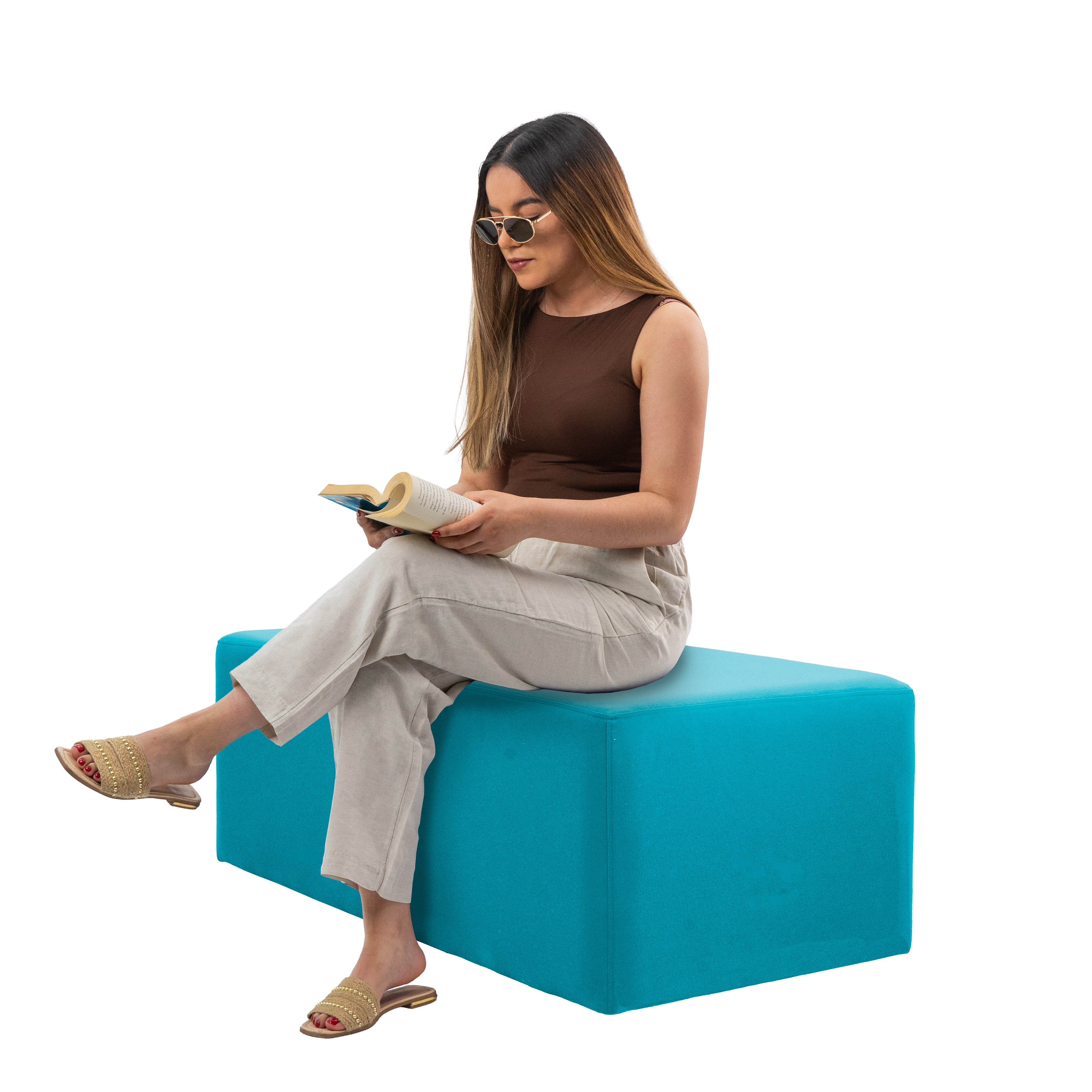 Outdoor 24" x 48" Rectangle Ottoman with Sunbrella®, 18" H - Canvas Aruba