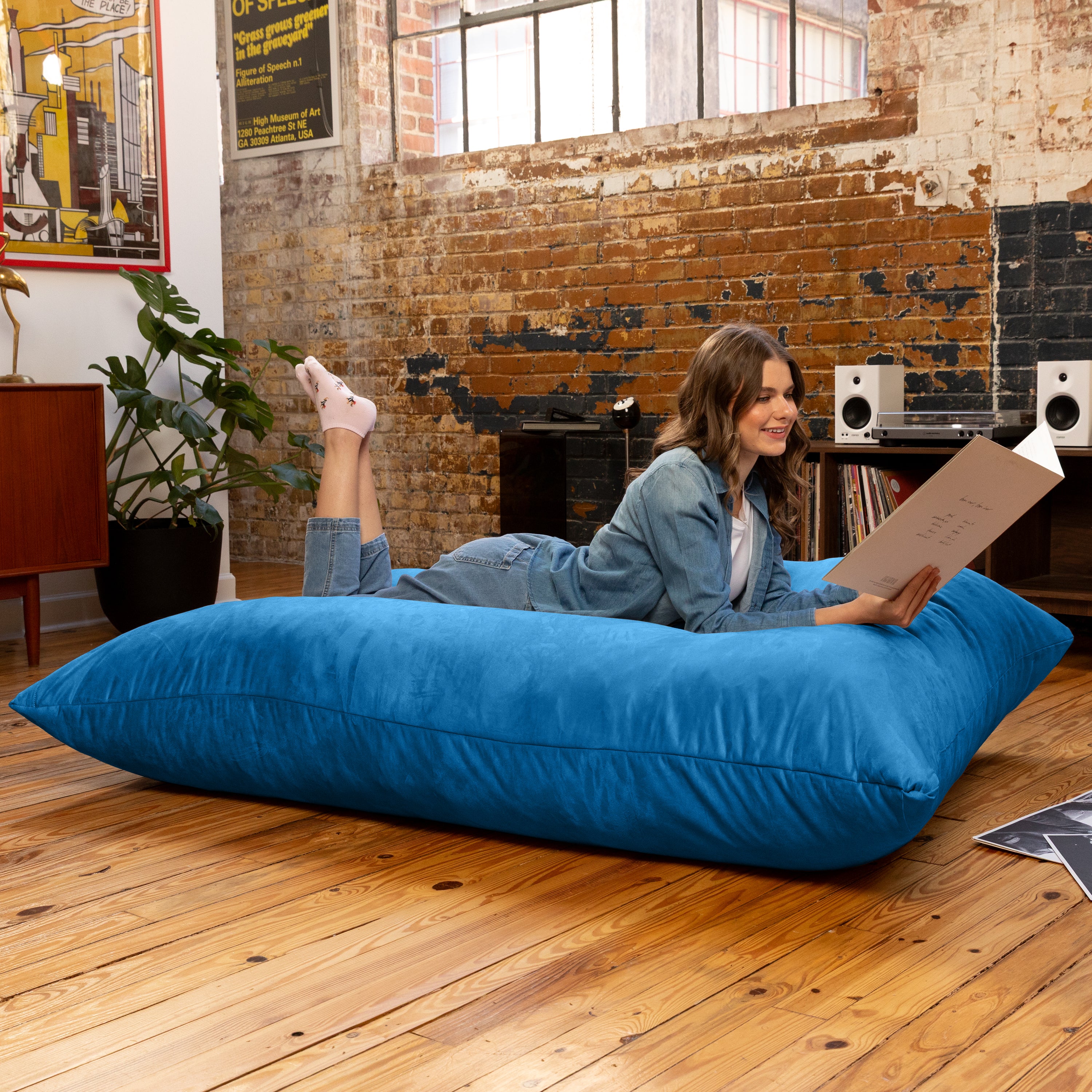 Jaxx Pillow Saxx 5.5-Foot - Huge Bean Bag Floor Pillow and Lounger, Blueberry