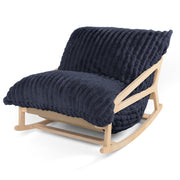 Pillow Saxx Bean Bag Rocking Chair - Elegant Oversized Rocker with Modern Wood Frame, Mondo Fur Midnight Blue
