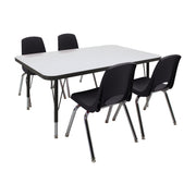 30" x 48" Rectangle Dry-Erase Activity Table with Standard Legs and 14" Stack Chairs with Swivel Glides, 5-Piece Set - Whiteboard/Black